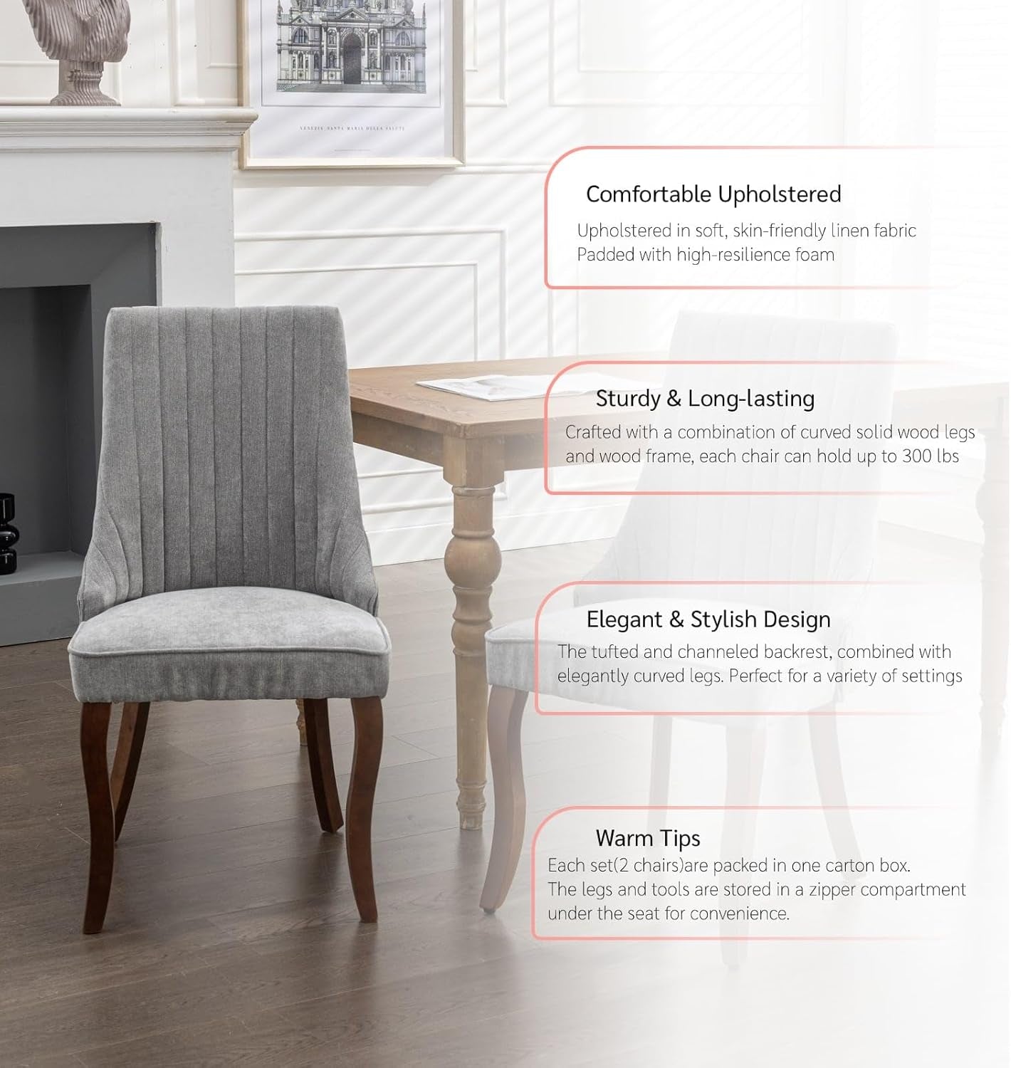 Gray Velvet Dining Chairs Channel Tufted For Kitchen