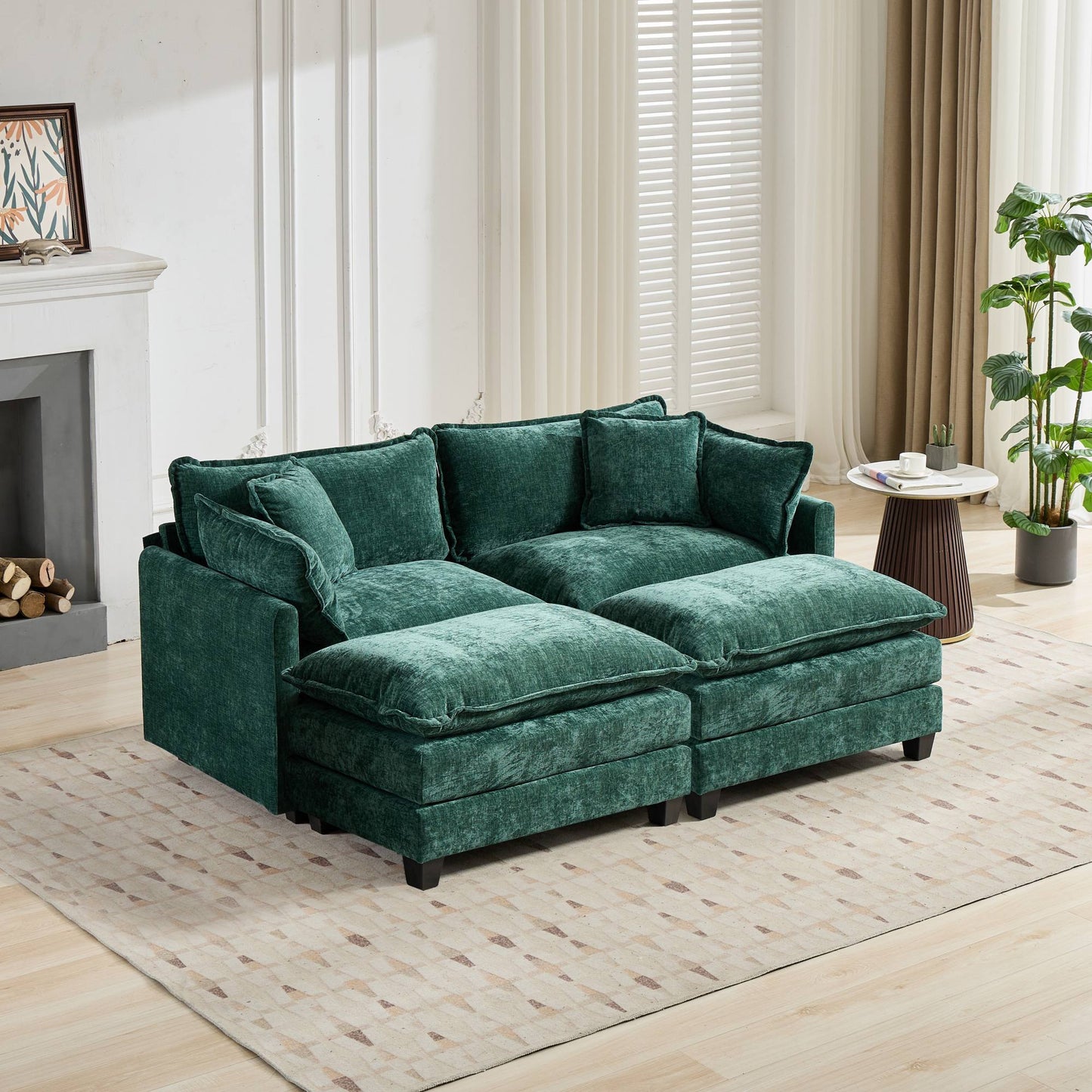 Cloud LoveSeat Sofa (Ottoman is not included) Chenille Fabric in Green