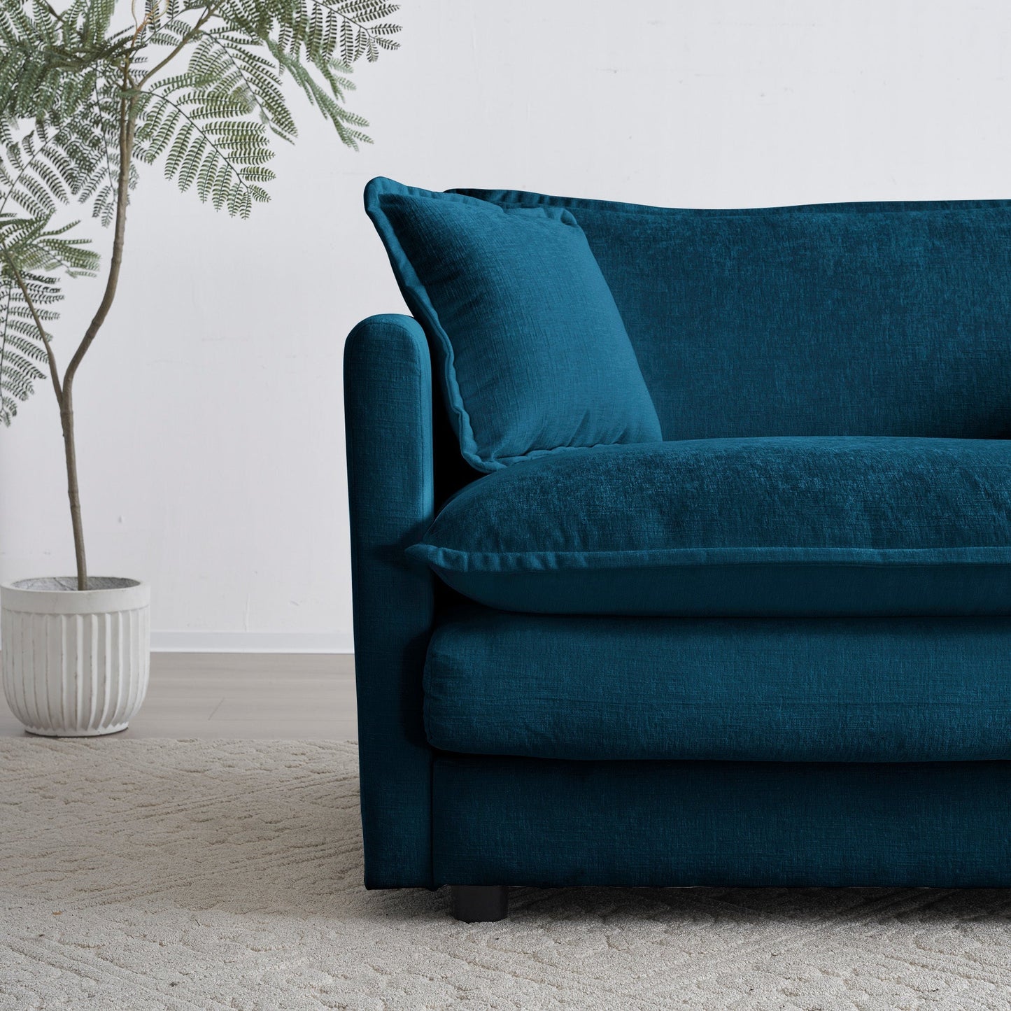 Modern Fabric Loveseat Sofa Couch for Living Room, Upholstered Large Size Deep Seat 2-Seat Sofa with 4 Pillows, Blue