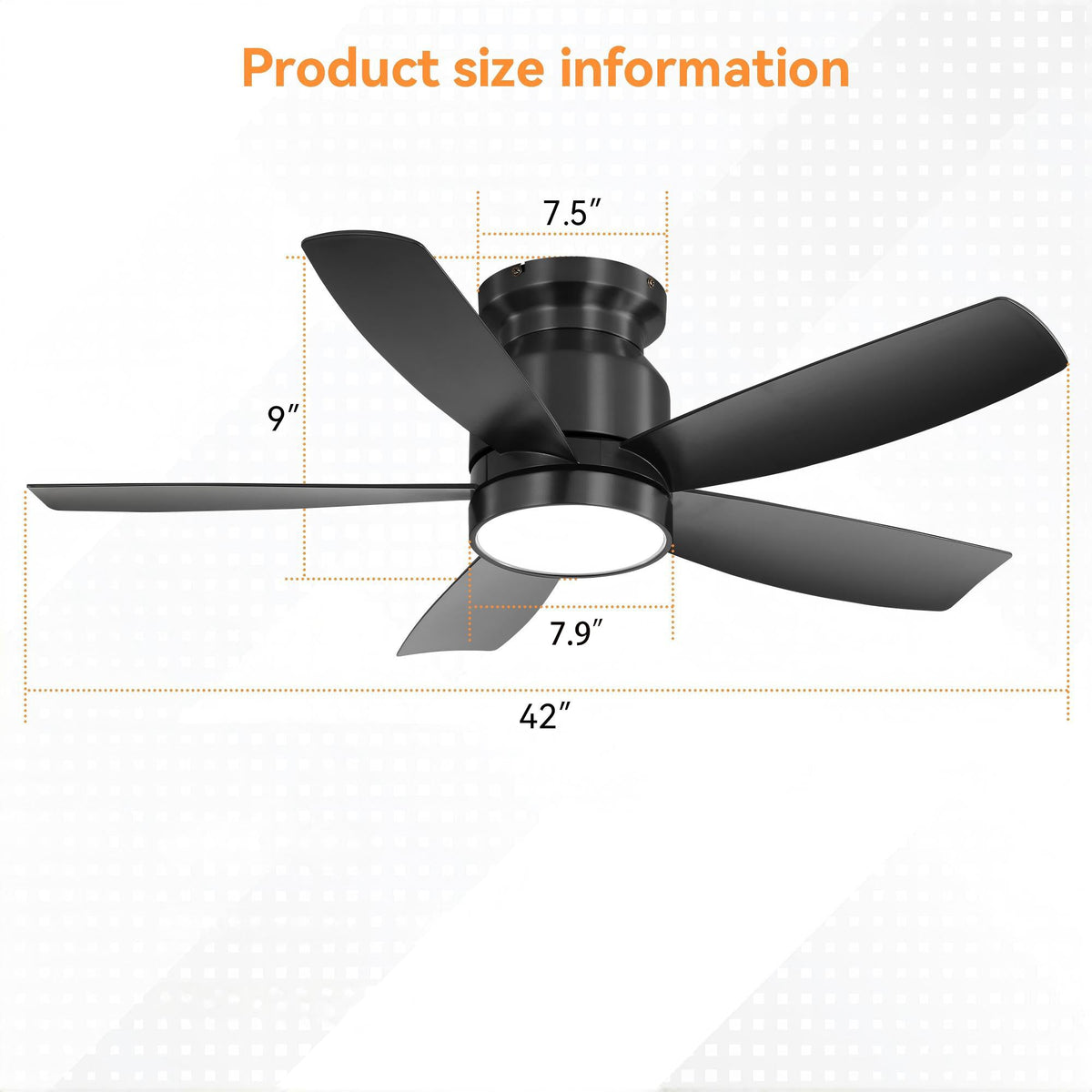 42 Inch Flush Mount Ceiling Fan with LED Light 22W and Remote Control