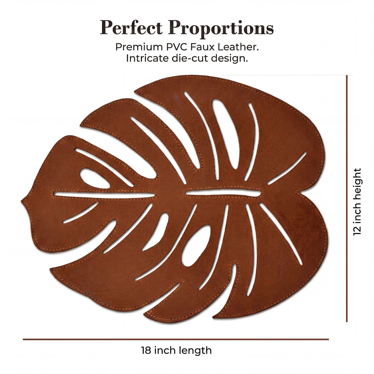 Leather Placemats Set of 6 – Monstera Leaf Design, PU Embossed, Heat Resistant