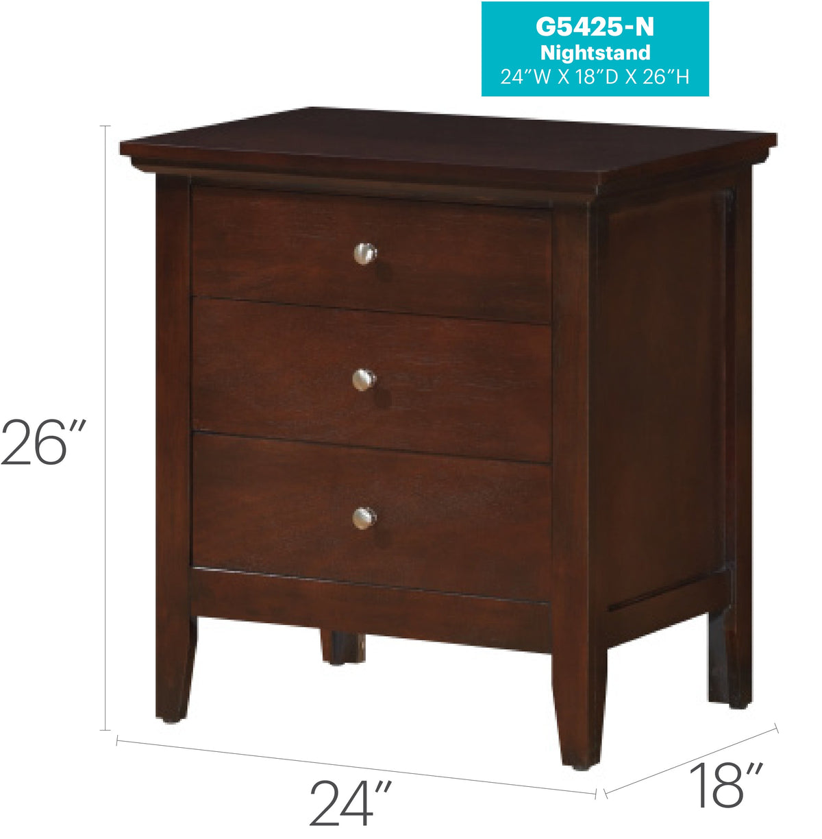 Hammond G5425-N 3 Drawer Nightstand