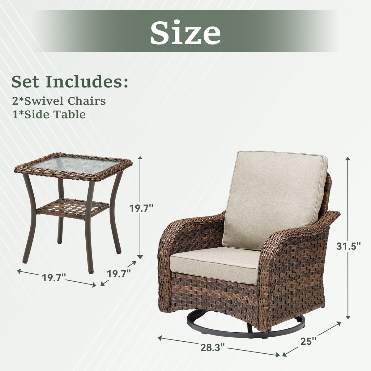 3 Pieces Outdoor Furniture Set with Swivel Gliders