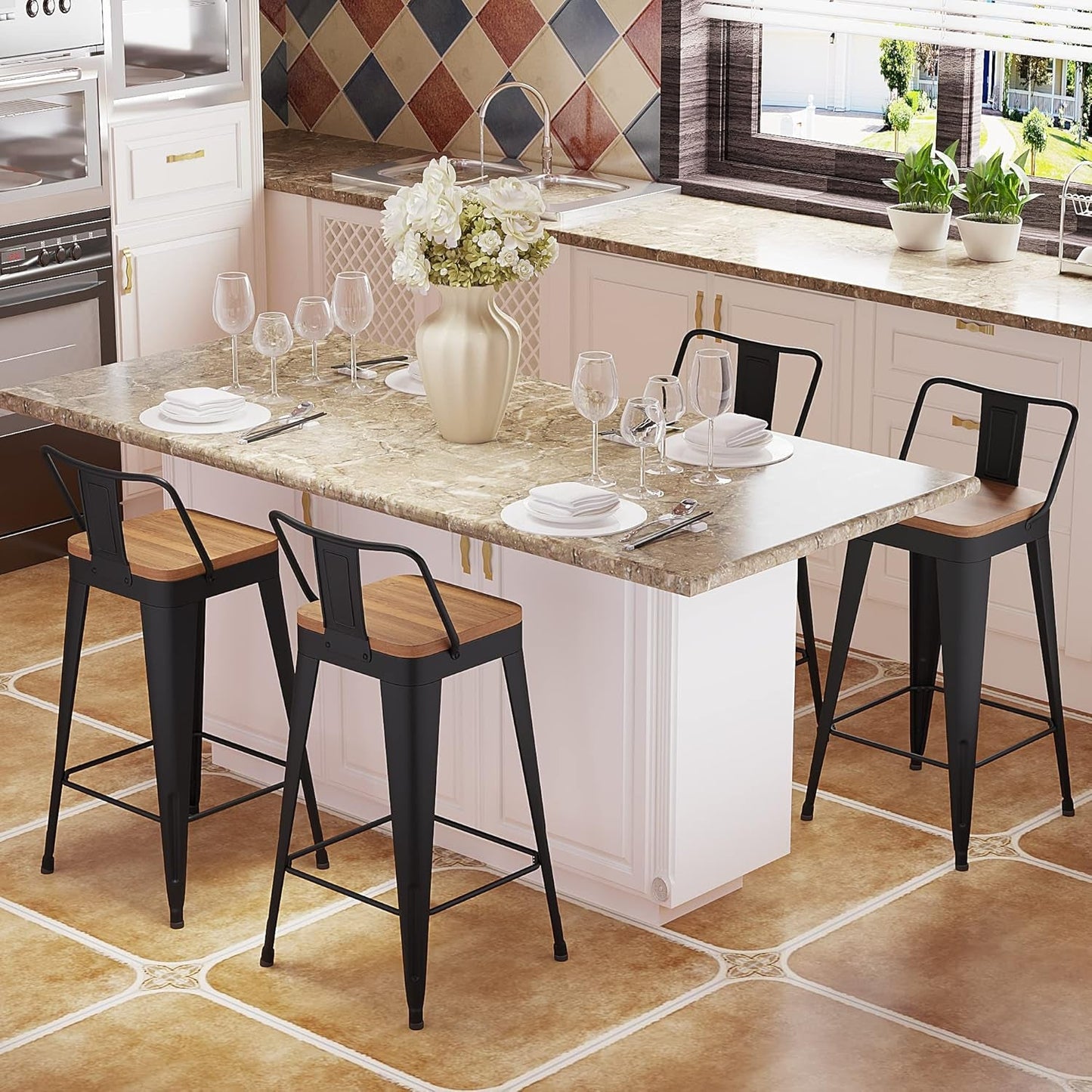 Modern Stackable Metal Bar Stools Set of Four