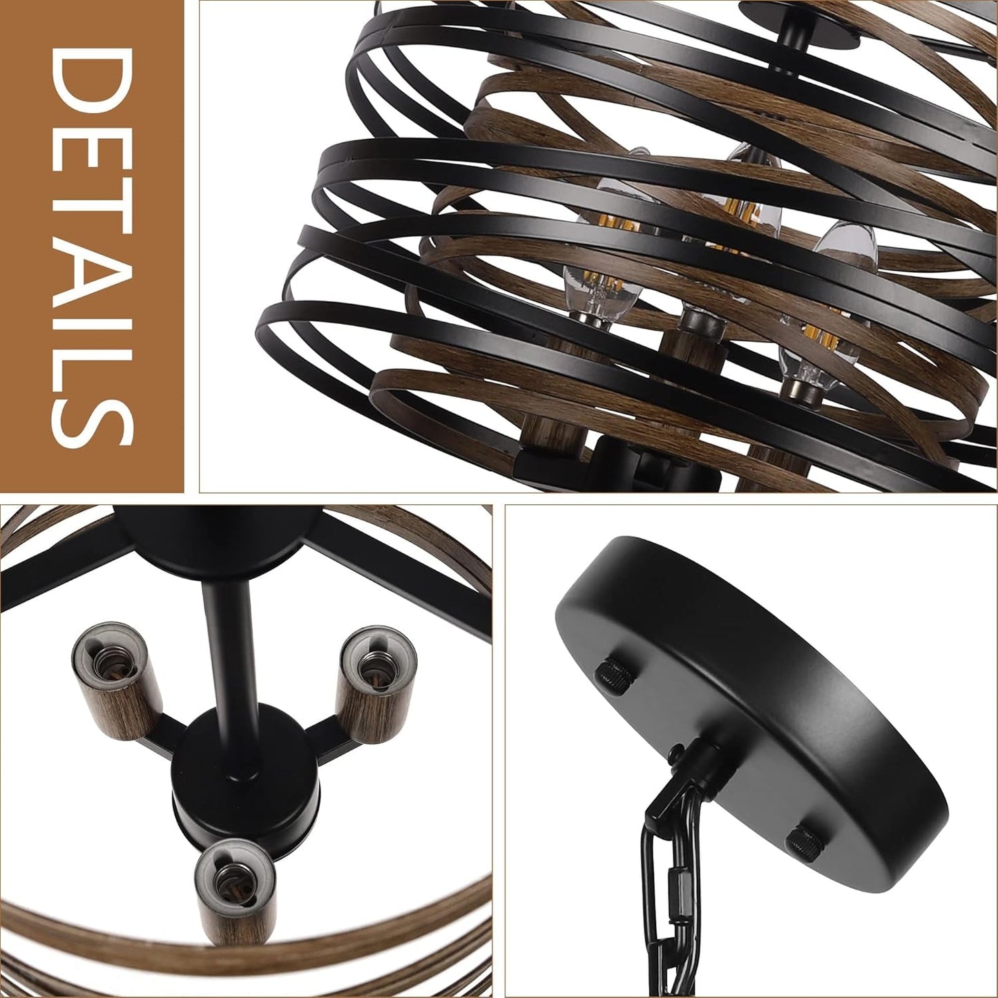 12.6 Rustic Farmhouse Three Light Drum Chandelier Black