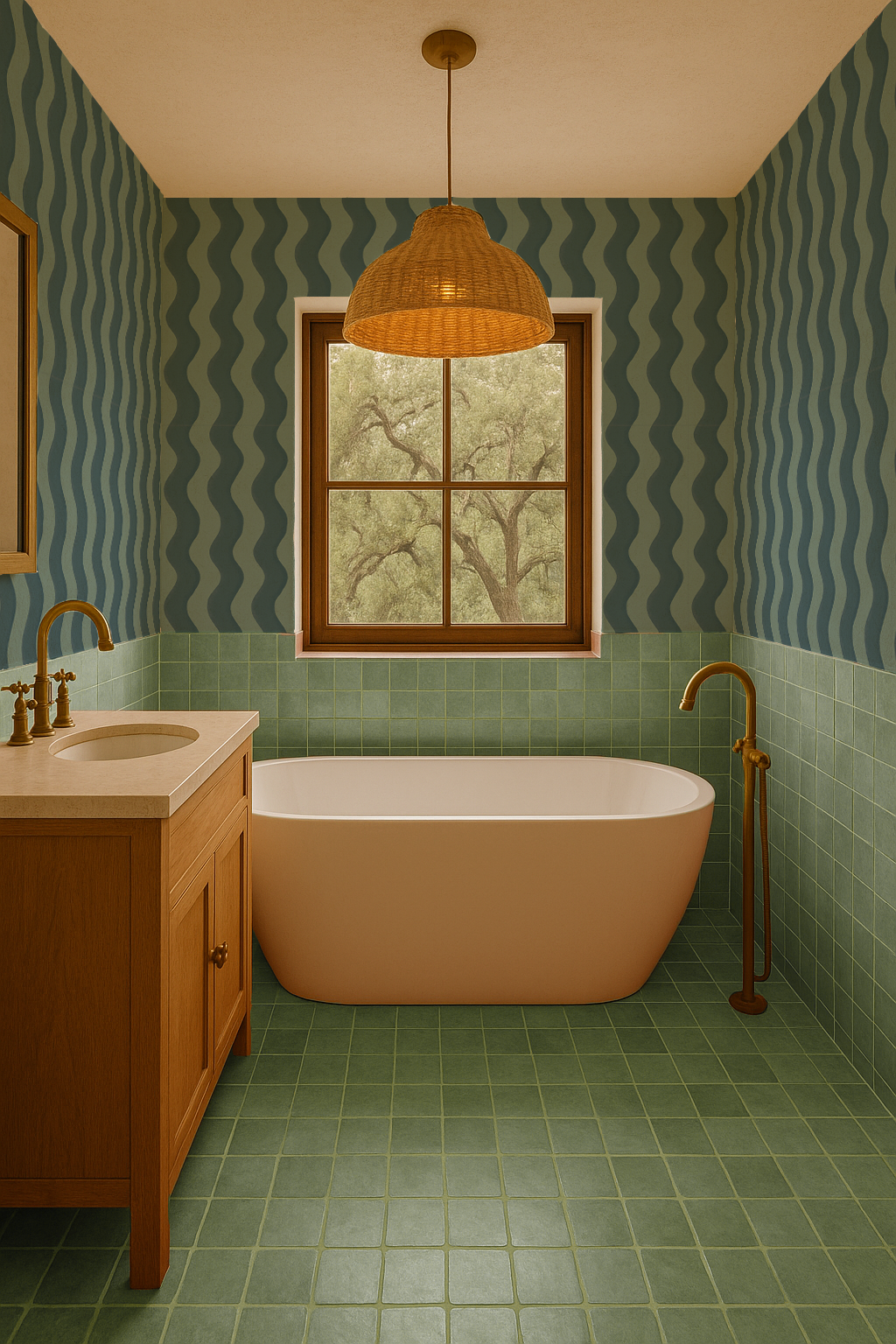 Ziggy Stripe Wallpaper, blue and light teal