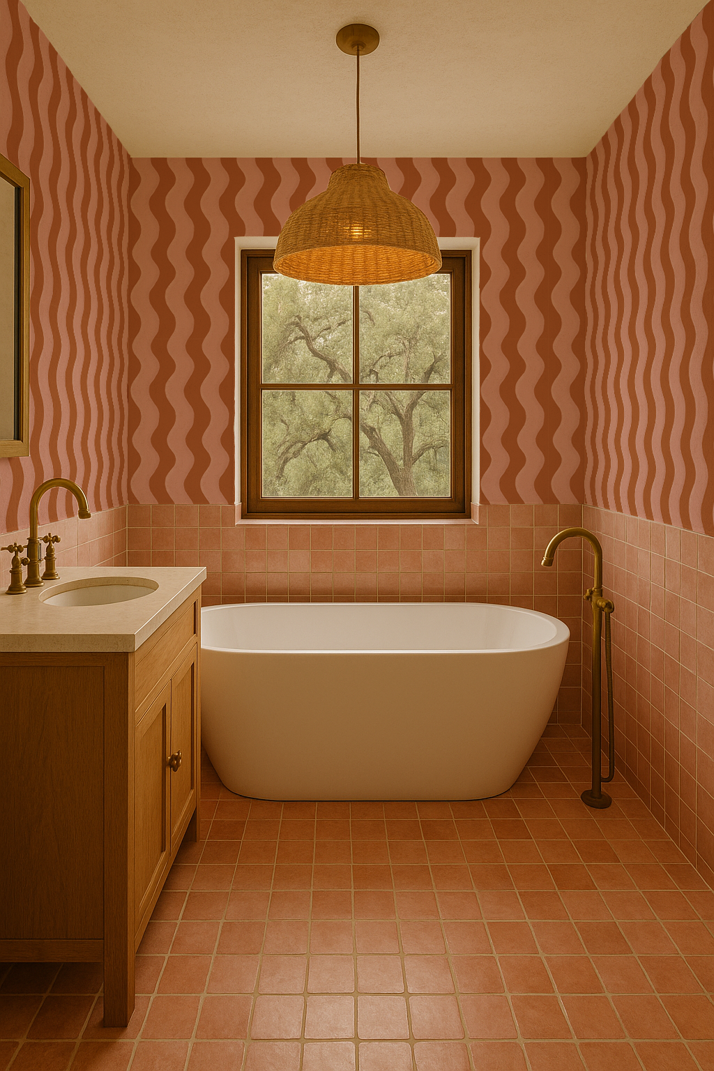 Ziggy Stripe Wallpaper, orange and pink