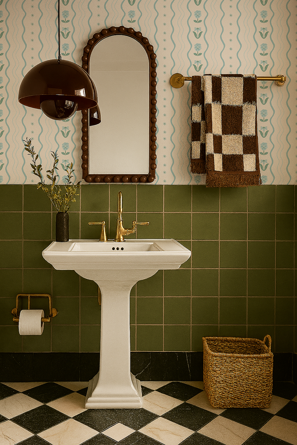 Posy Lane Stripe Wallpaper, beige and light blue