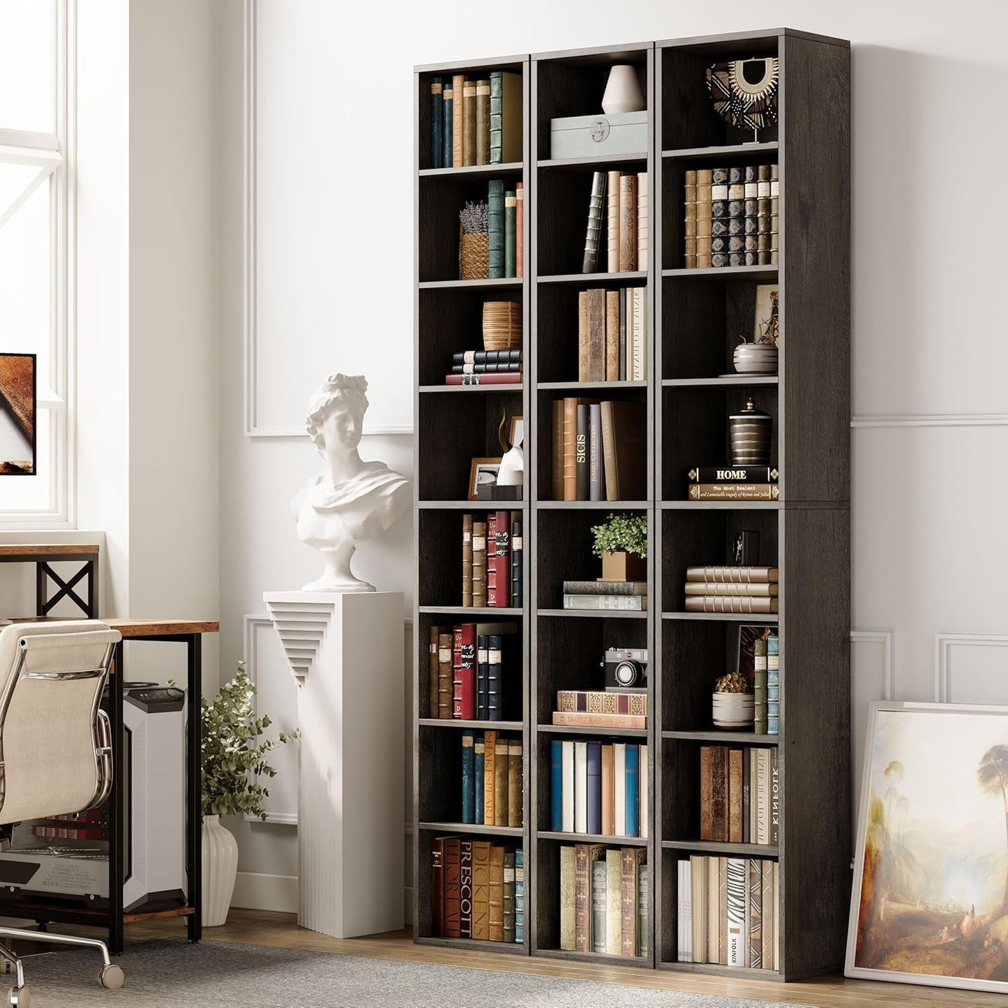 Tall Narrow 8 Tier Corner Bookshelf For Living Room