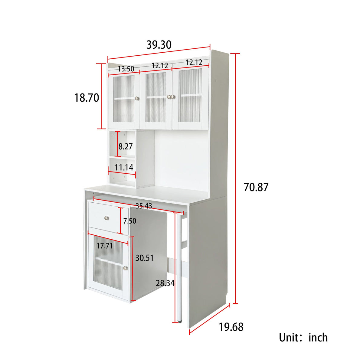 Computer Desk with Glass Door for Home Office