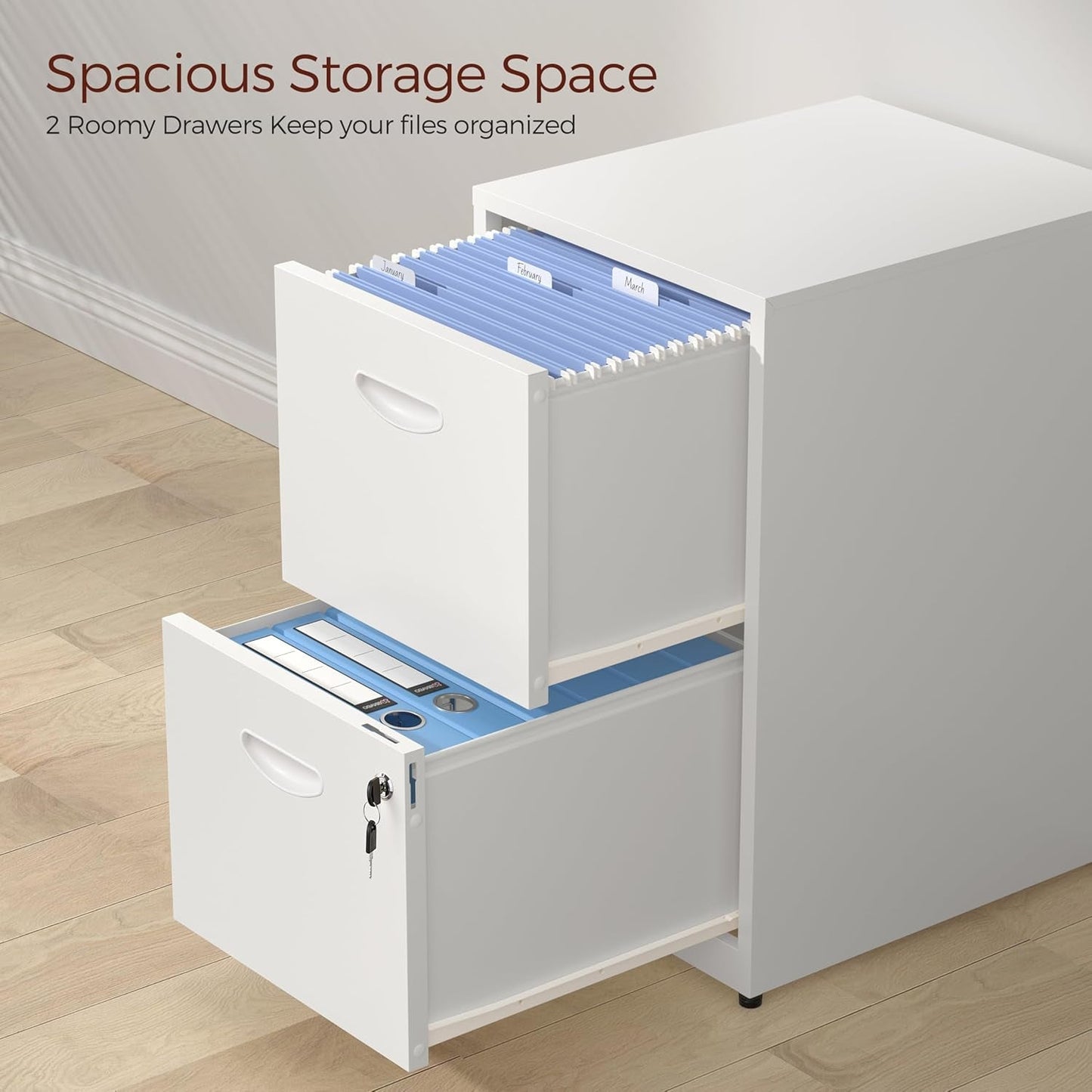 White Metal Two Drawer Locking File Cabinet For Hanging Files Fits Letter And A4