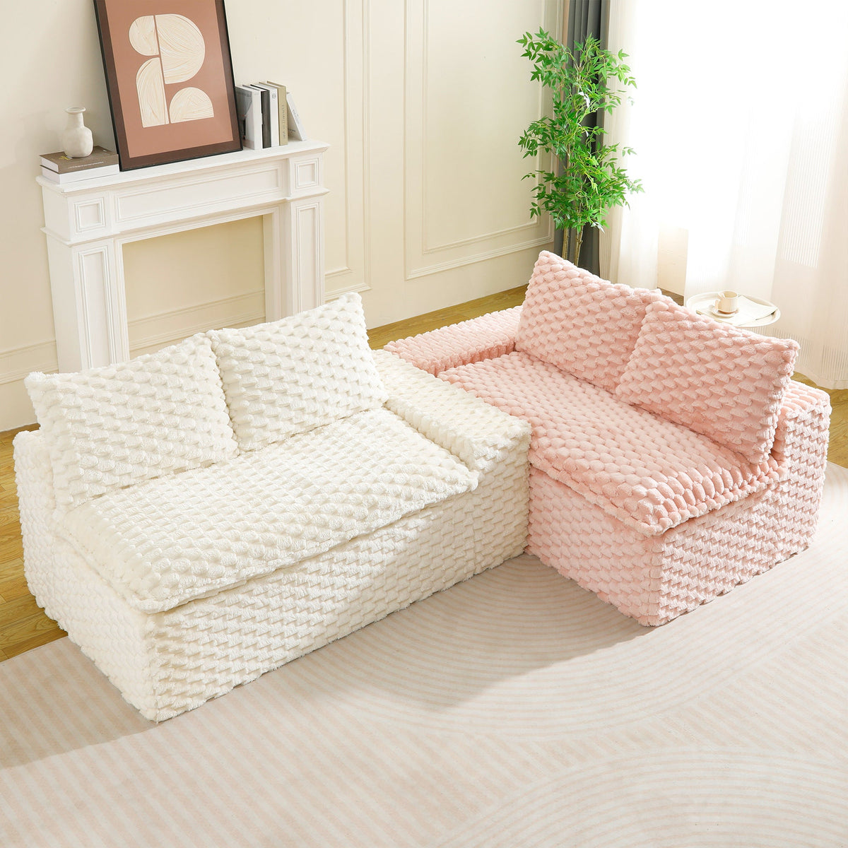 Luxury Color-Block Turtle Velvet Multifunctional Sofa