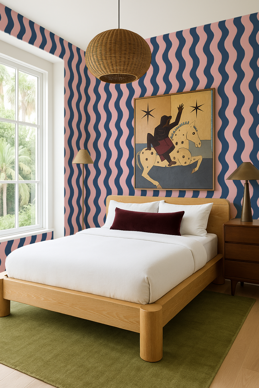 Ziggy Stripe Wallpaper, blue and pink