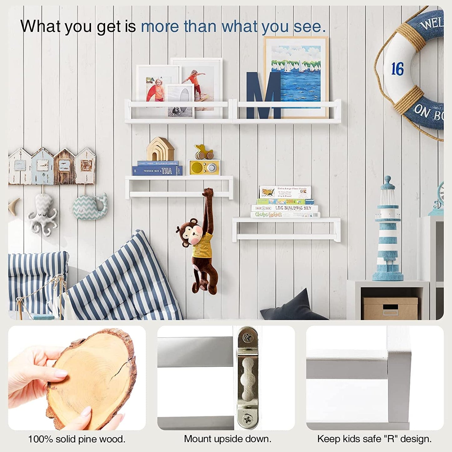 Floating Nursery Wall Shelves Set of 4 White Bookshelves