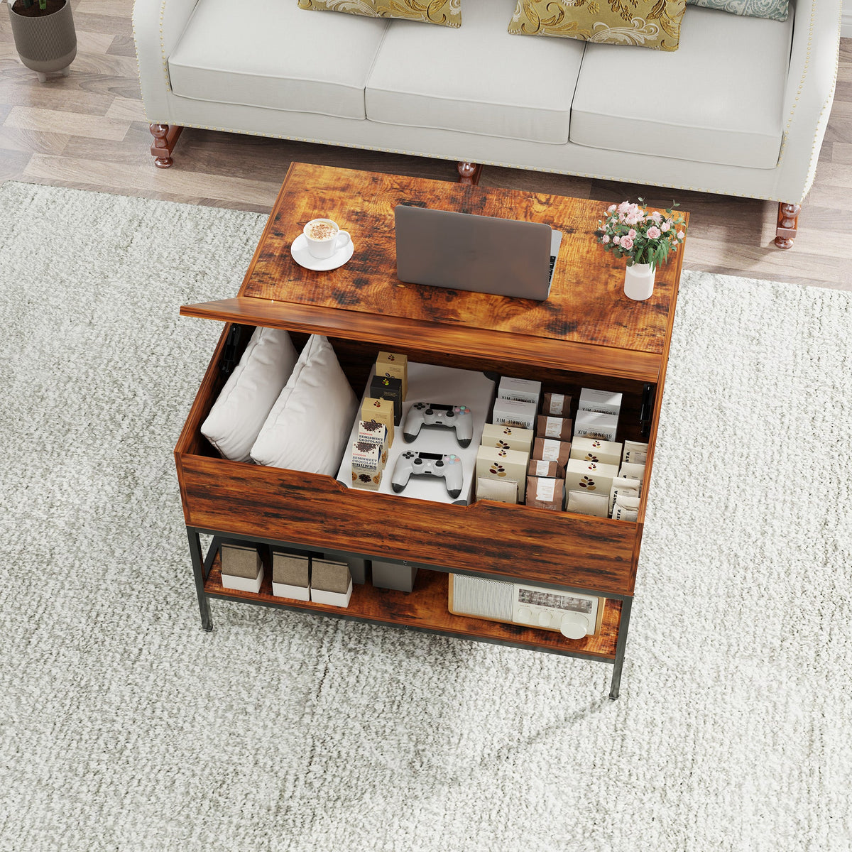 Farmhouse Flip Top Coffee Table with Storage