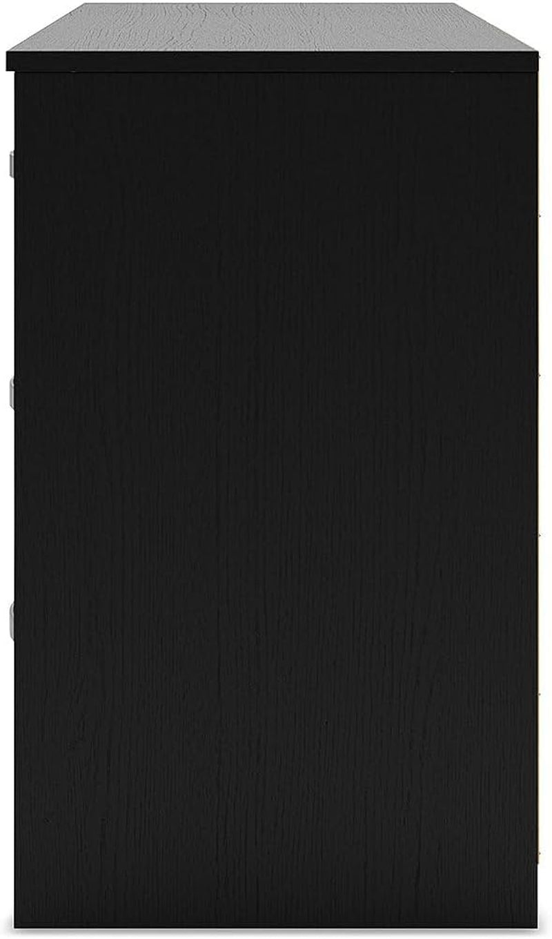 Black Contemporary Six Drawer Dresser Ball Bearing Slides