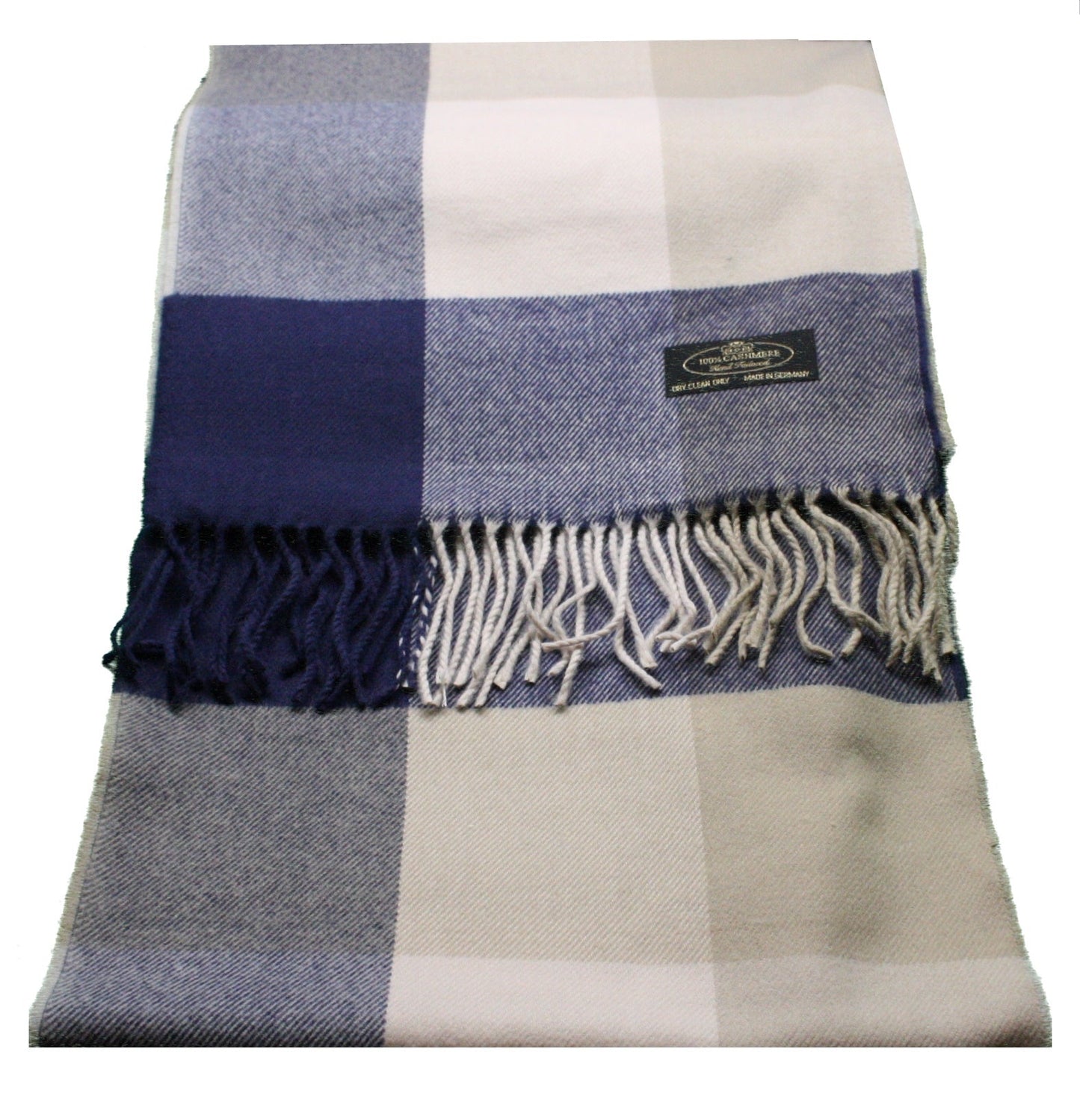 Blue Tan Plaid Cashmere Scarf