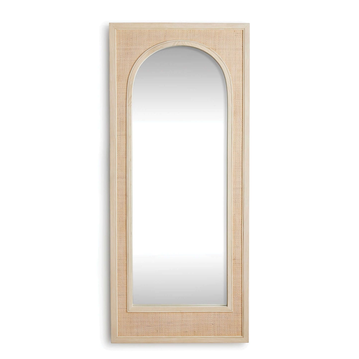 Boho Rattan Wall Mirror in Tall Arched Design