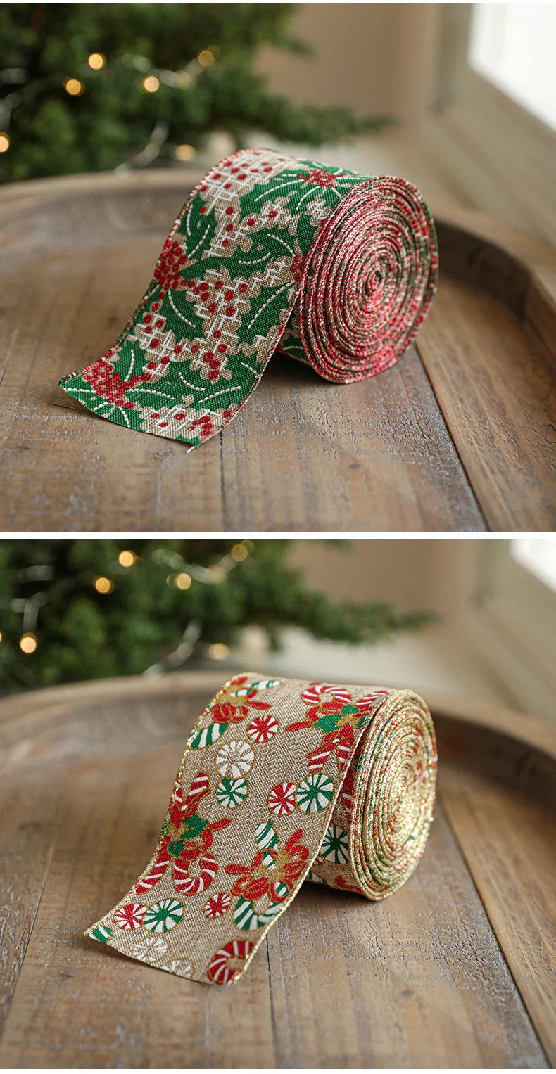 Burlap Christmas Ribbons with Wired Edge for Crafts