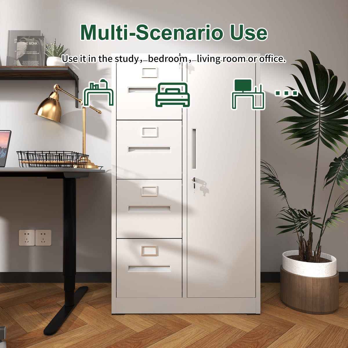 Metal Storage Vertical Filing Cabinet with Lock - White