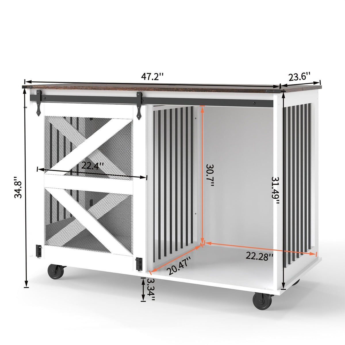 47.2" Mobile Dog Crate with Flip-Top Feeding Door