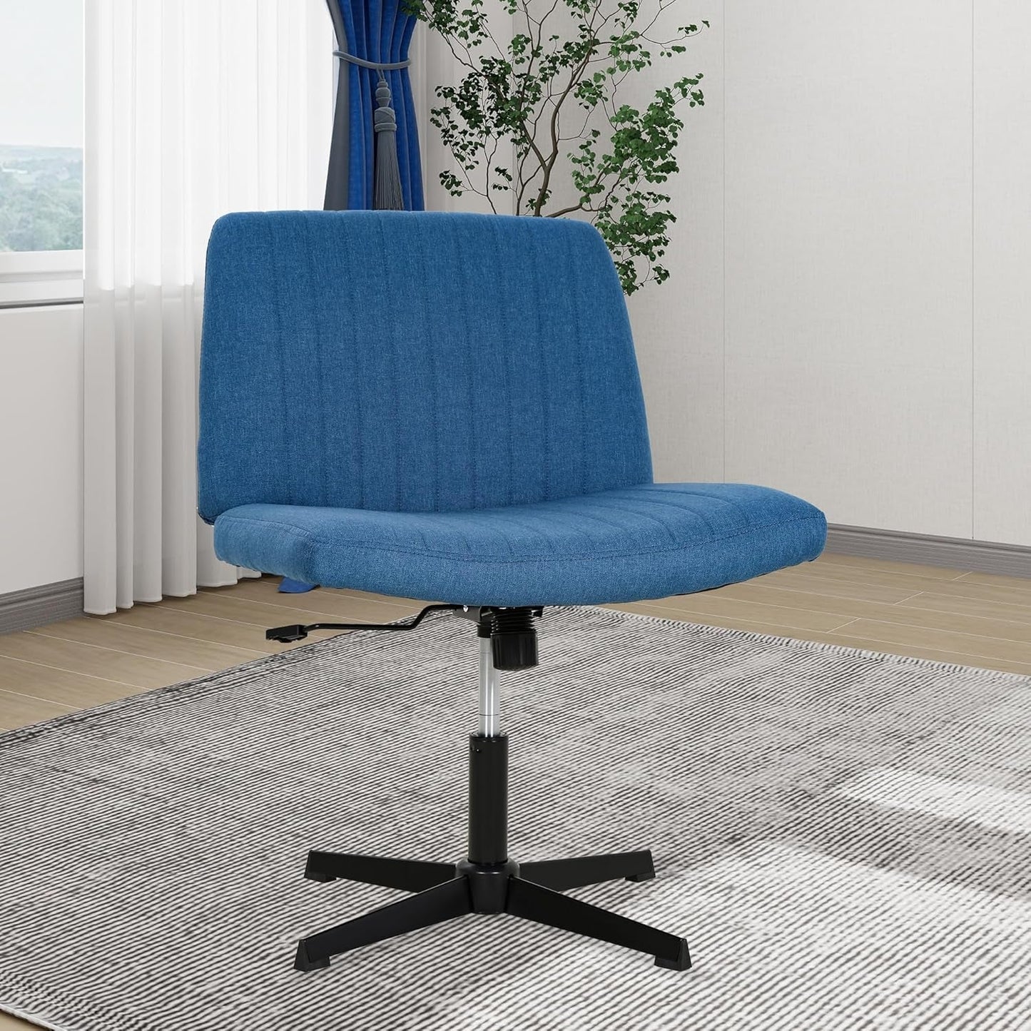 Blue Armless Cross Legged Ergonomic Office Chair Swivel