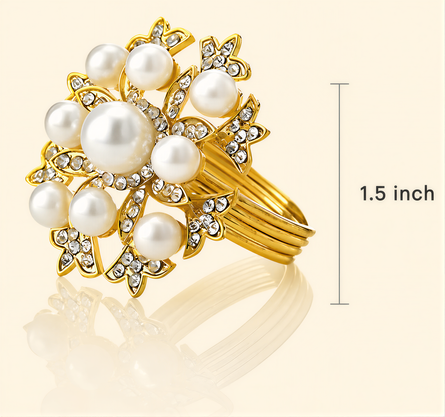 Gold Floral Napkin Rings – Elegant Pearl Design, Durable Rust Resistant Table Setting