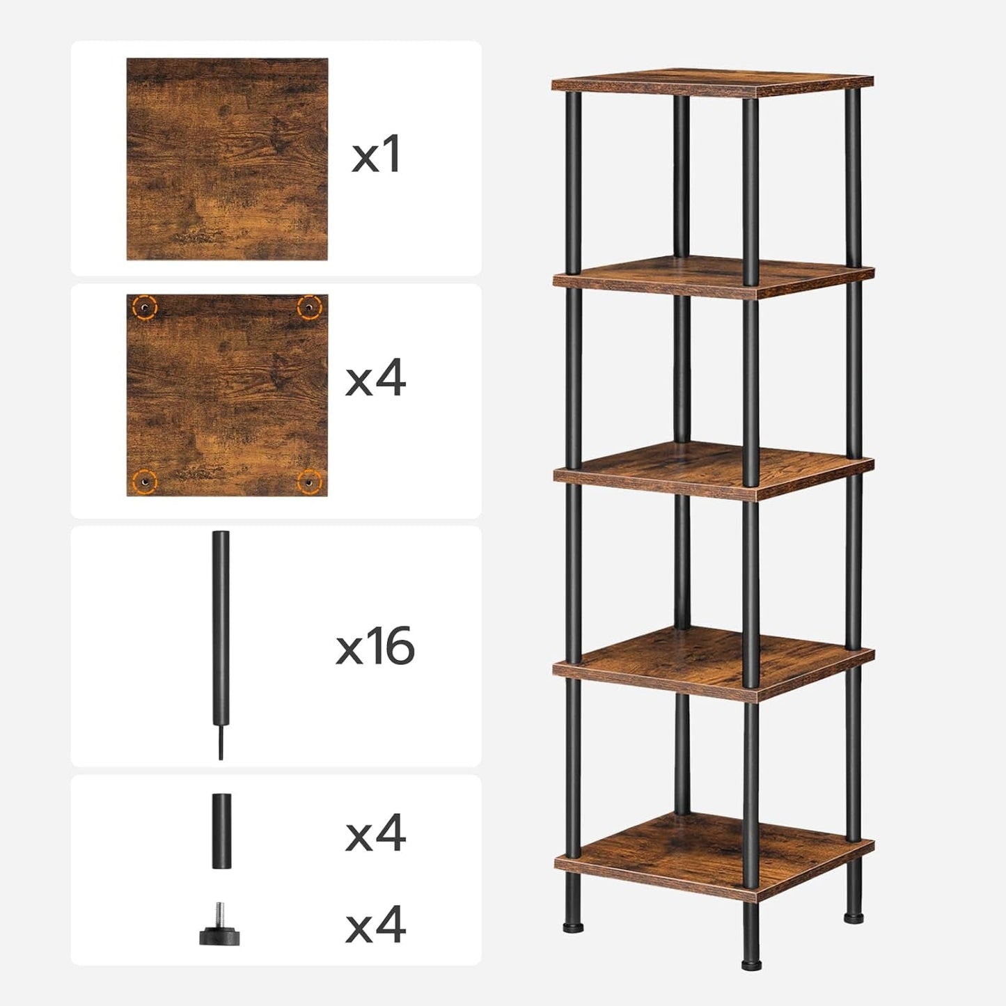 Five Tier Corner Shelf Stand Rustic Brown And Black Bookcase