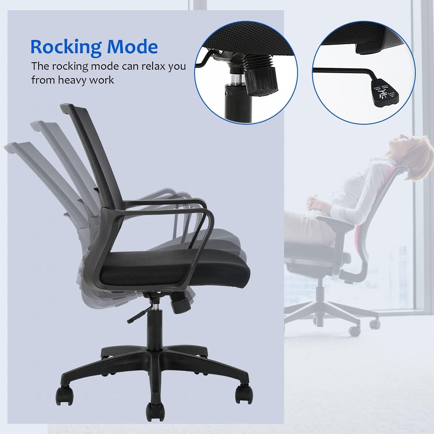 Black Ergonomic Mid Back Mesh Office Chair With Lumbar