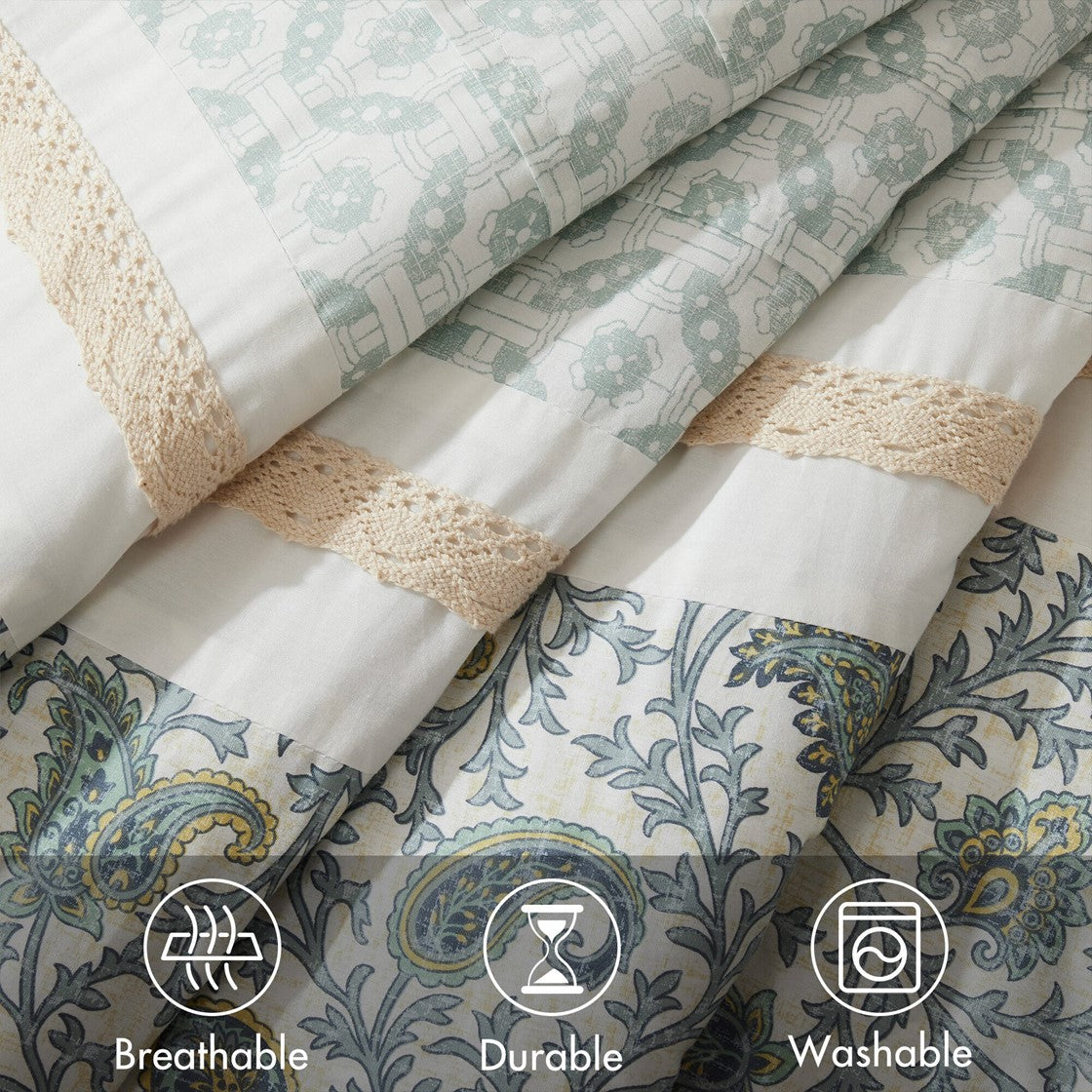 9 Piece Cotton Percale Comforter Set Aqua Cal King