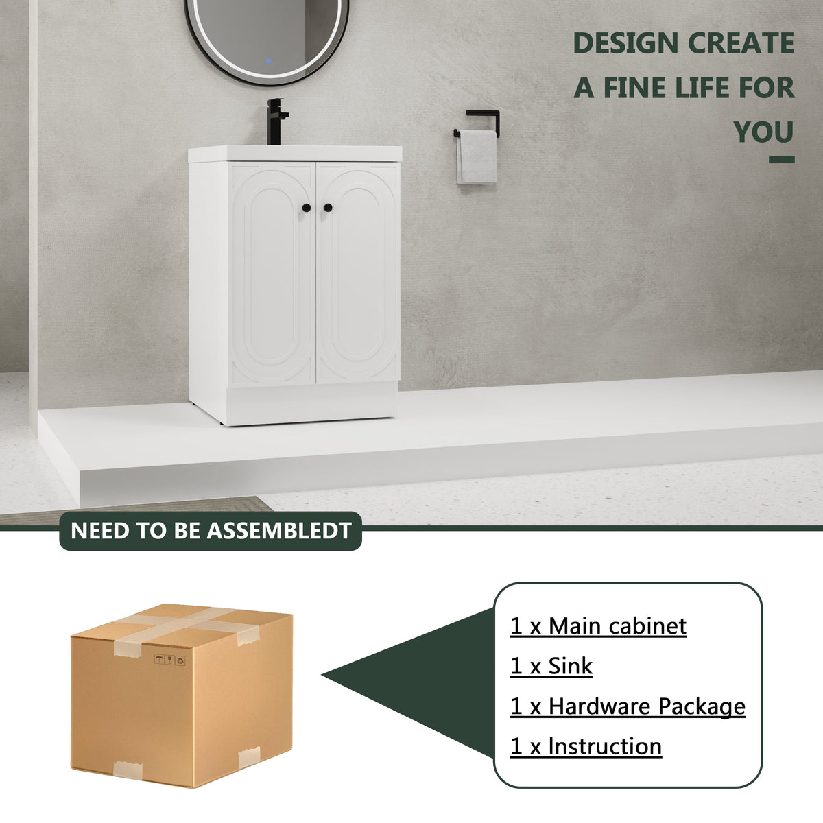 24" Freestanding Bathroom Vanity with Resin Sink