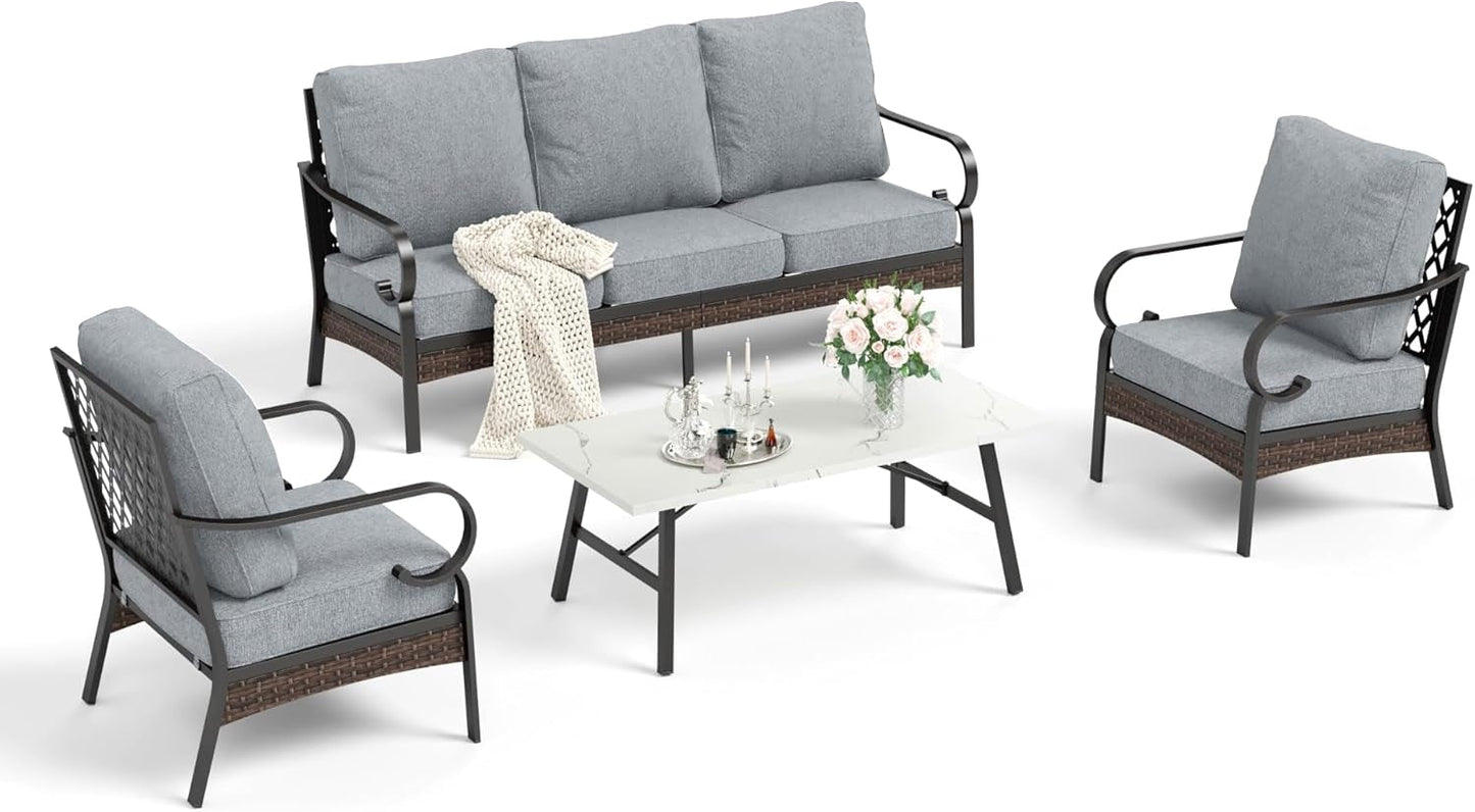 Grey 4 Piece Patio Furniture Set With Cushioned Chairs
