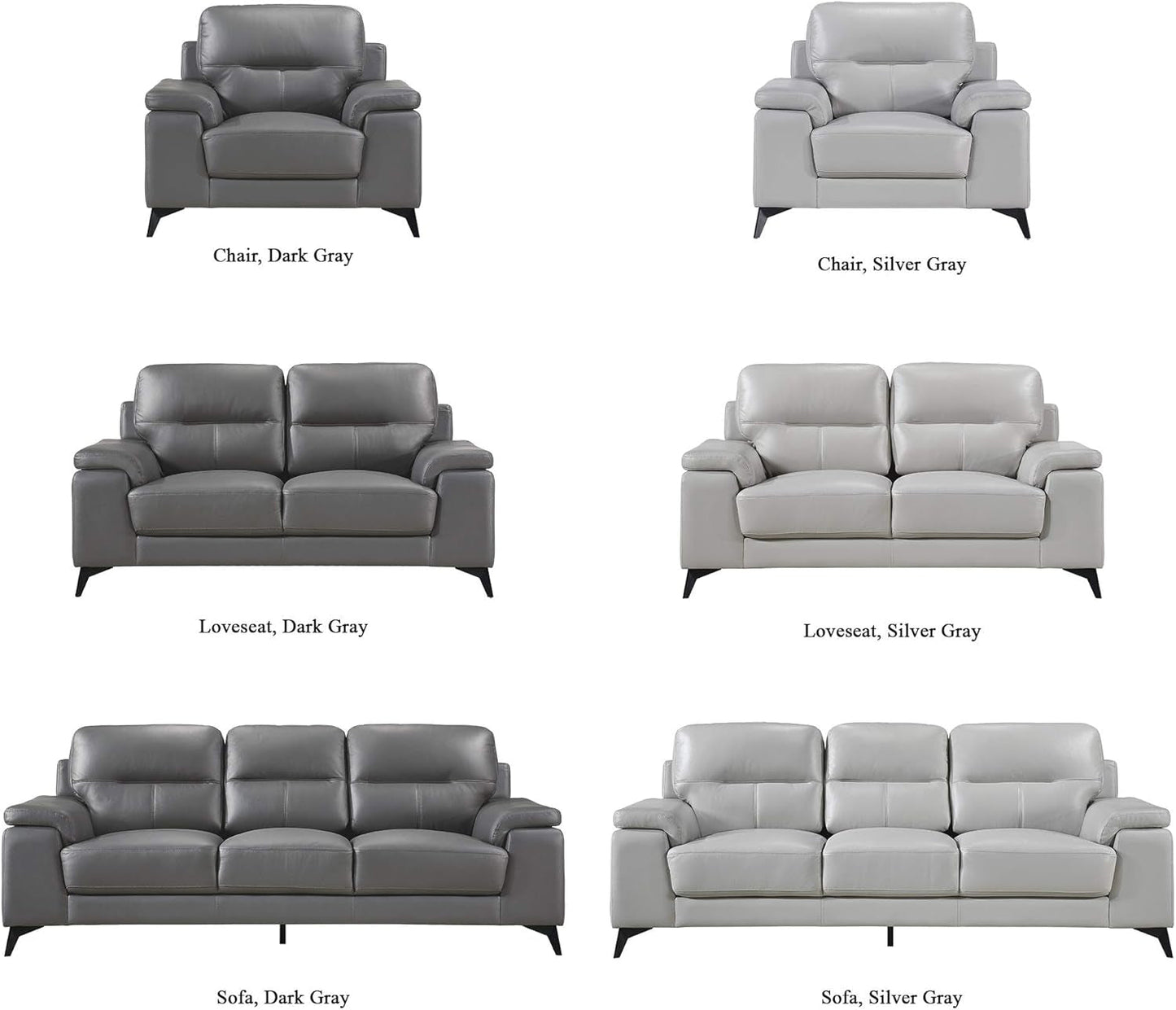 89 Inch Leather Sofa Silver Gray With Metal Legs Wood Frame