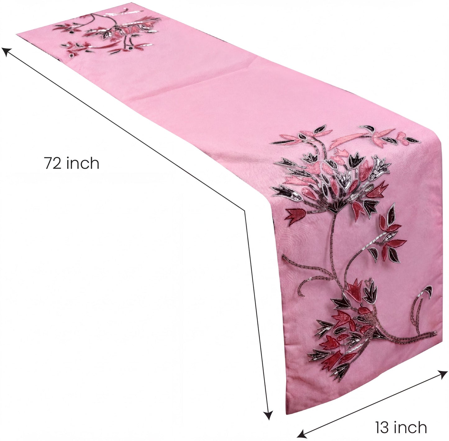 Decorative Table Runner - Embroidered Satin Backing Indoor Outdoor Table Decor