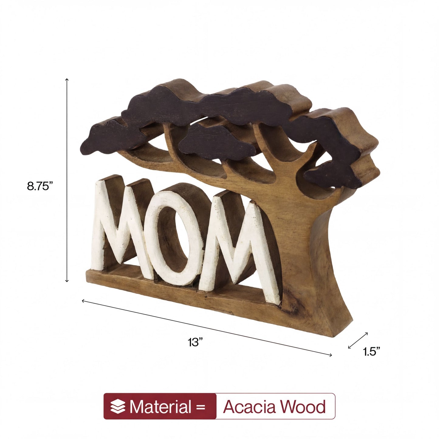 Wooden Mom Sculpture – Handmade Wooden Sign | Rustic Acacia Wood Plaque Gift