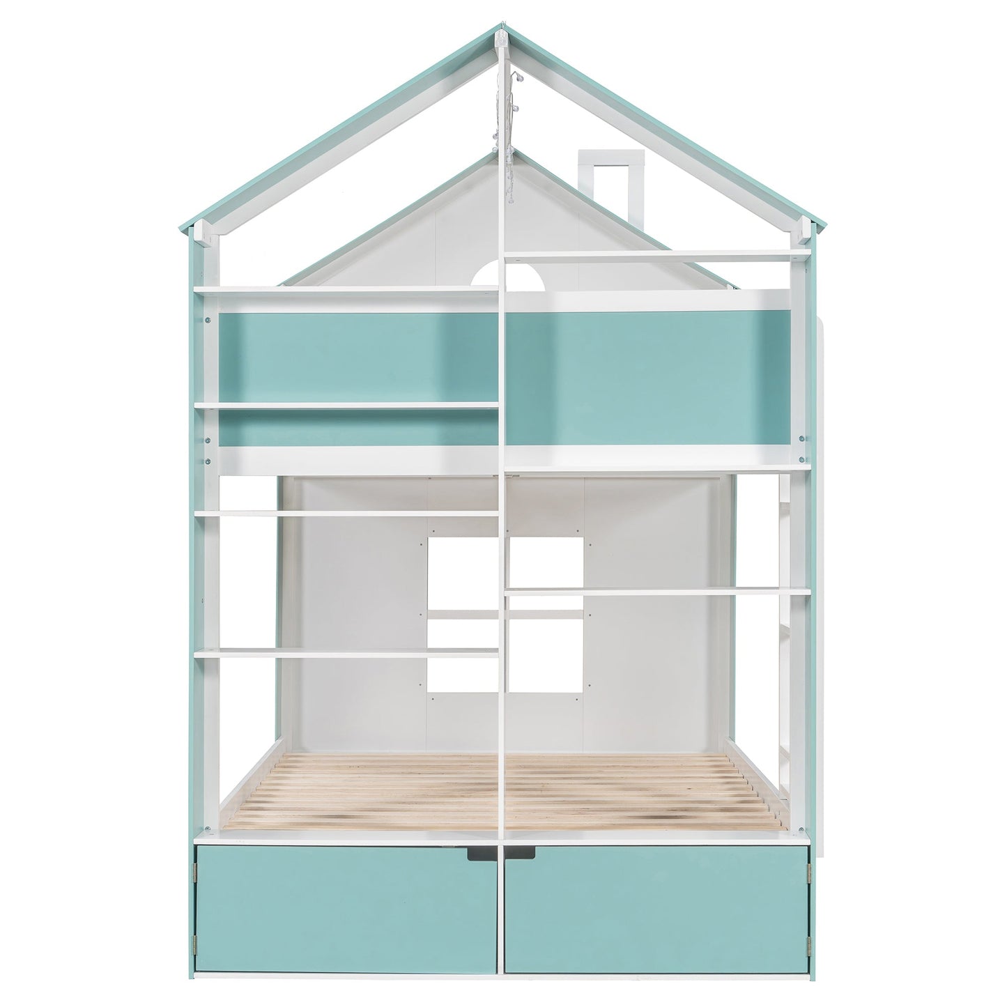 Full Size Bunk Bed with Storage Drawers & Shelves