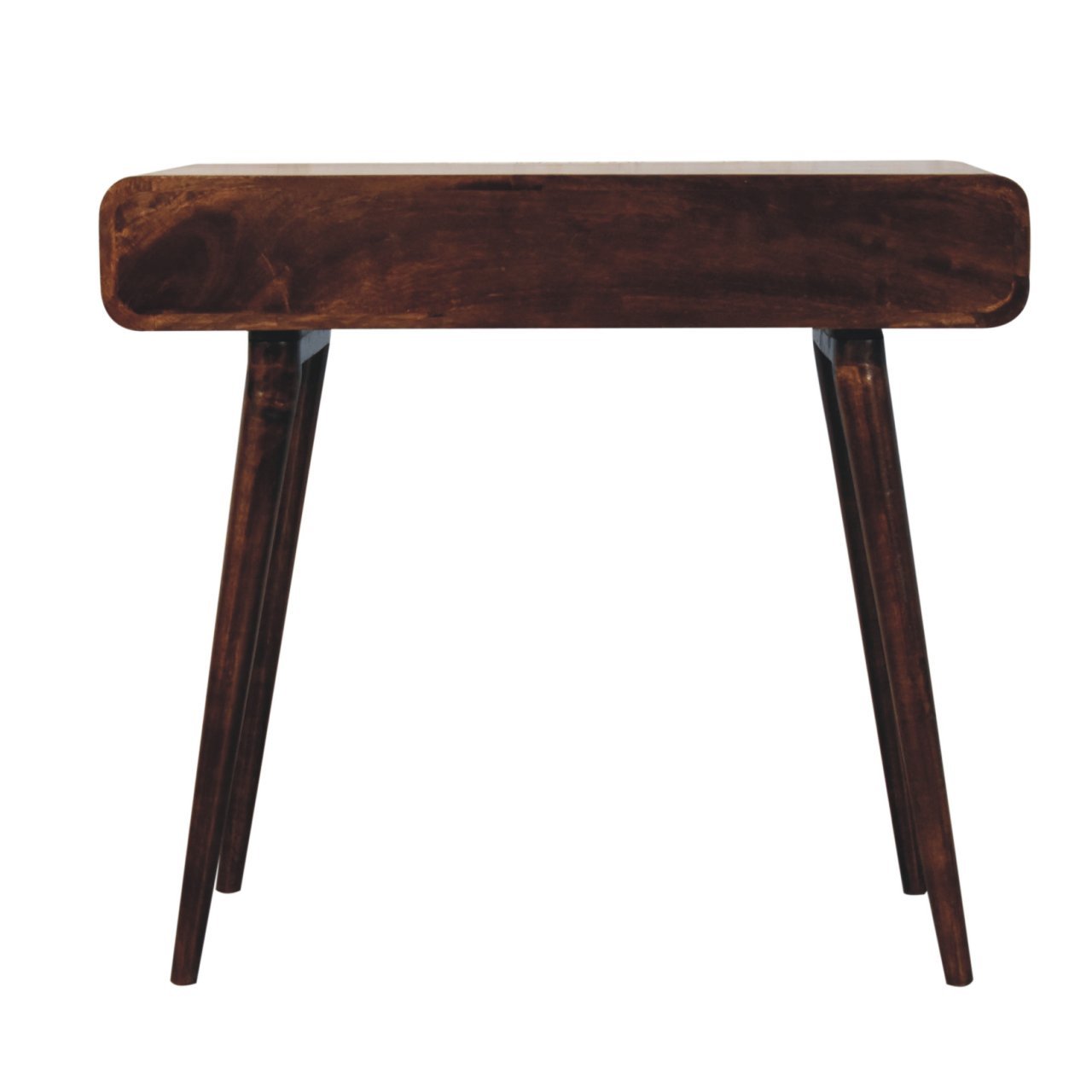 Solid Wood Curved California Walnut Writing Desk, 1-Drawer, 1 Open-Slot, Nordic Legs, Dark Brown
