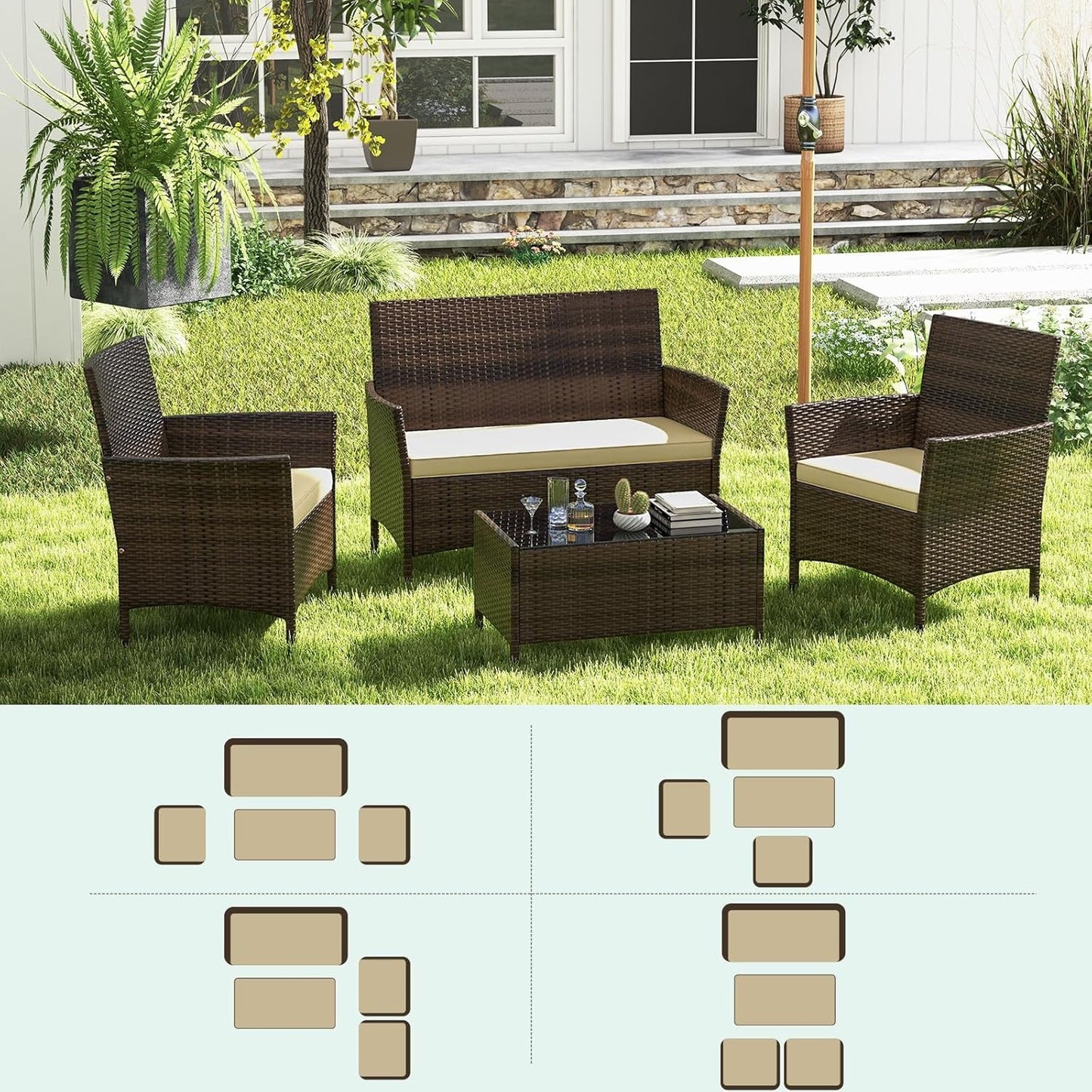 8-Piece Rattan Patio Furniture Set With Cushions