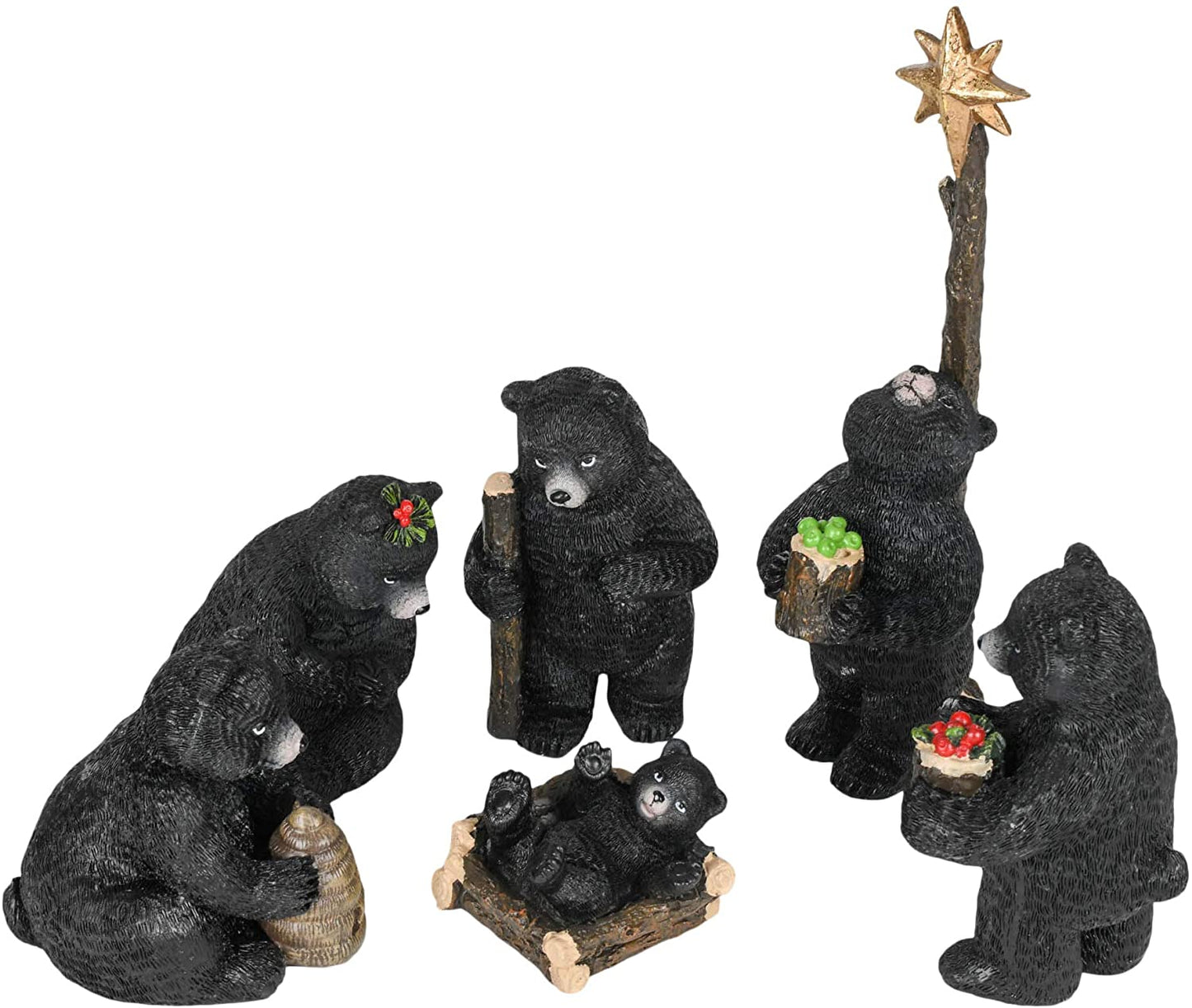 6 Piece 9.5 Inch Black Bear Nativity Set