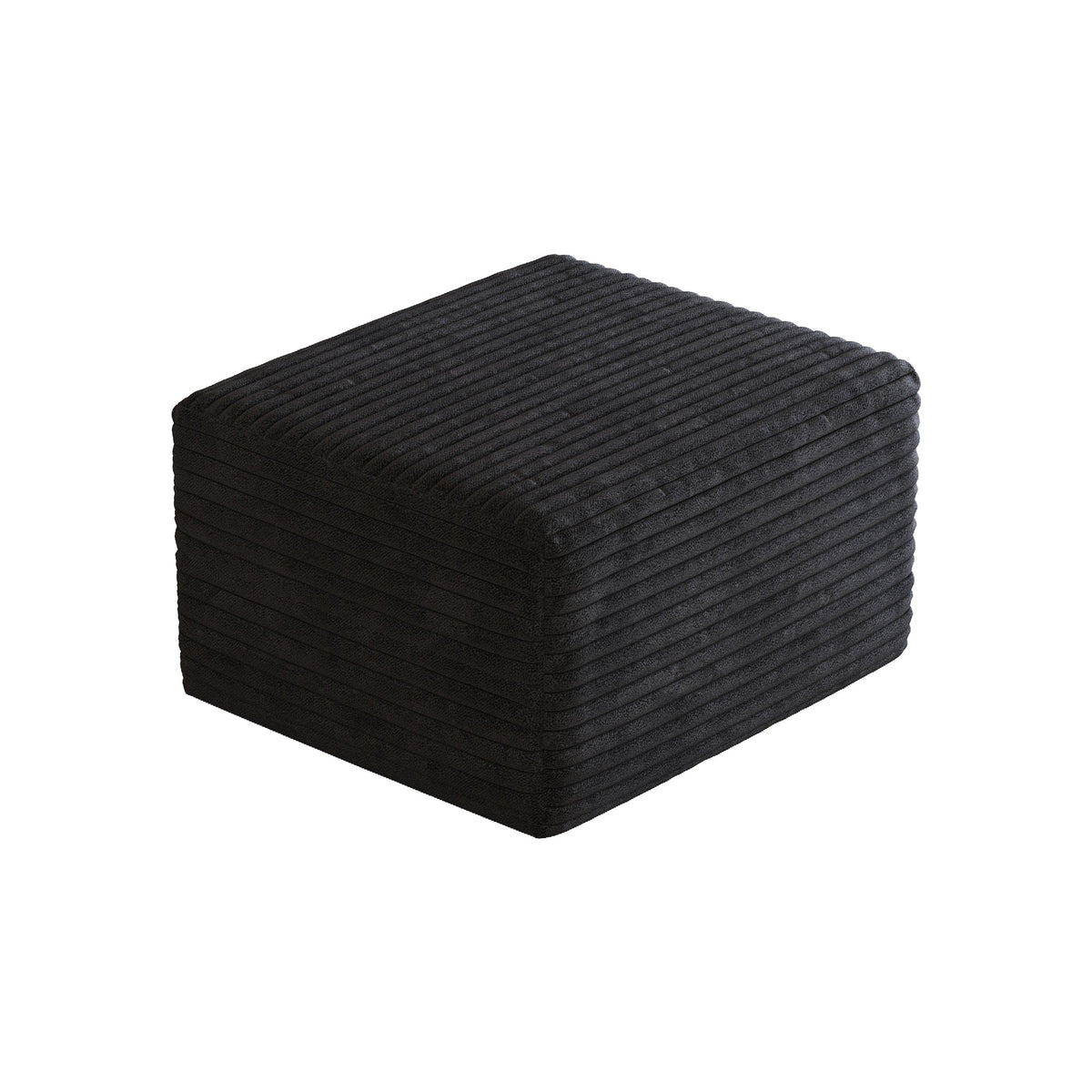 No Assembly Required Sofa Ottoman in Black Plush Corduroy
