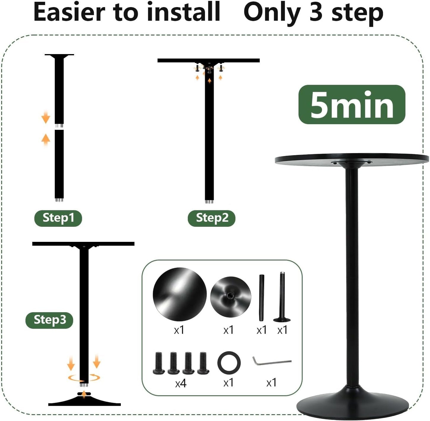 40 Inch Round Bistro Pub Table Steel Frame Construction