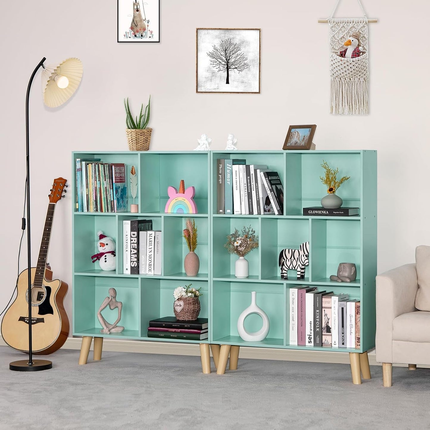Mint Green 7 Cube Bookcase For Kids Toy Storage Organizer