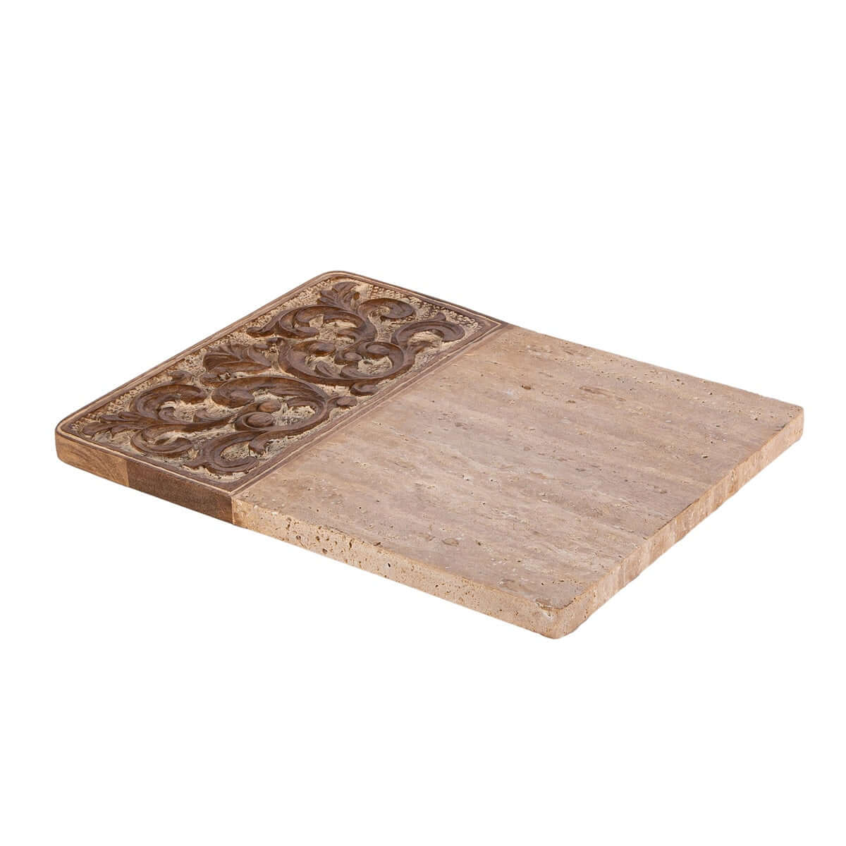 Carved Wood and Marble Cutting Board with Ornate Detail