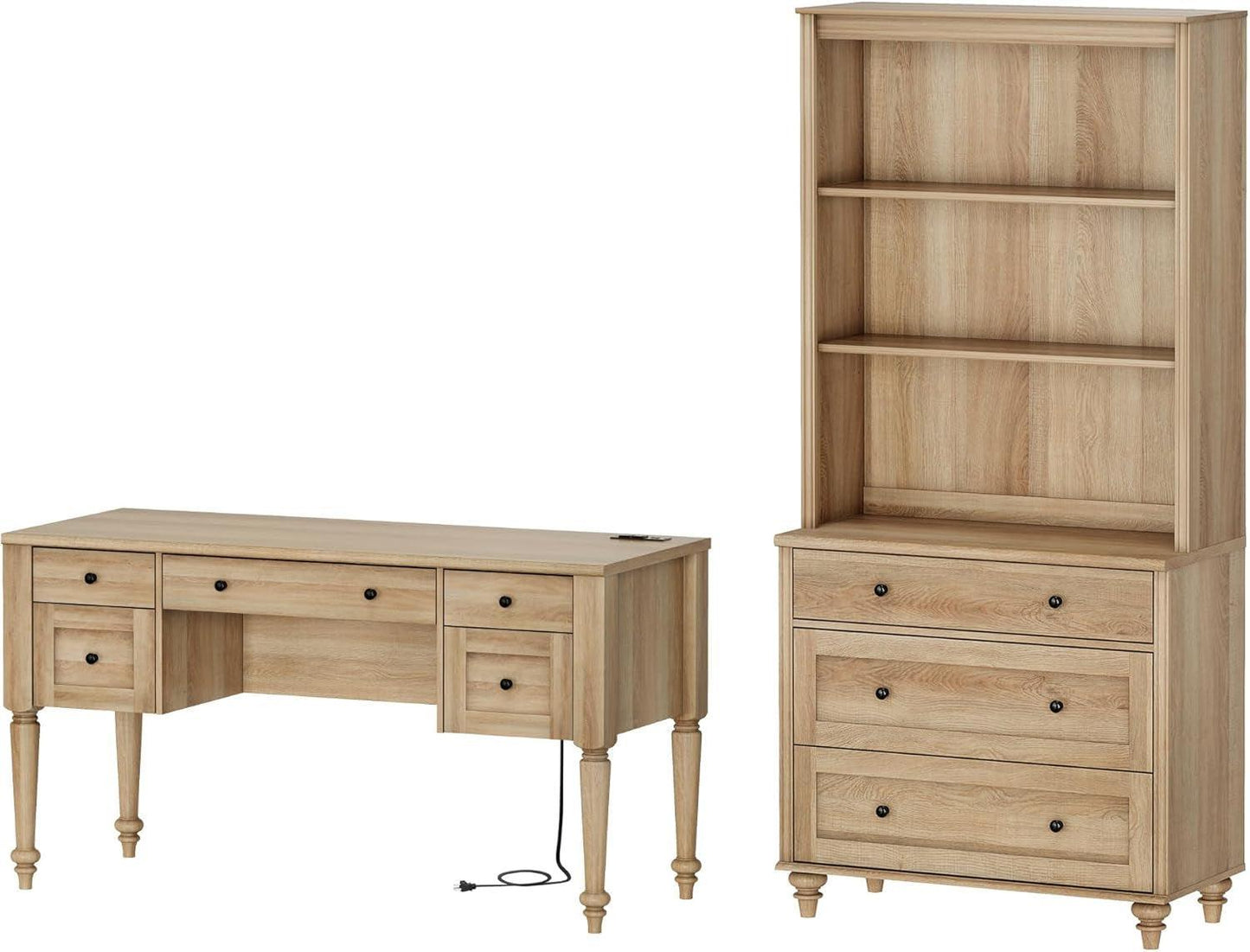 Oakwood Finish 56-Inch Executive Desk With USB Charging