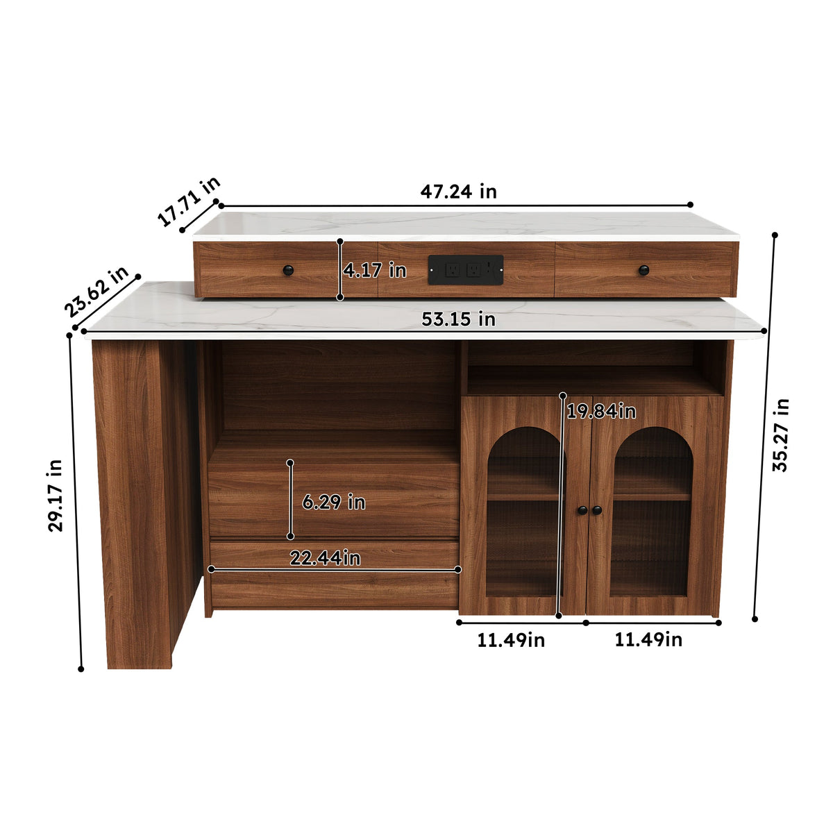 Kitchen Island with Extendable & Rotating Table