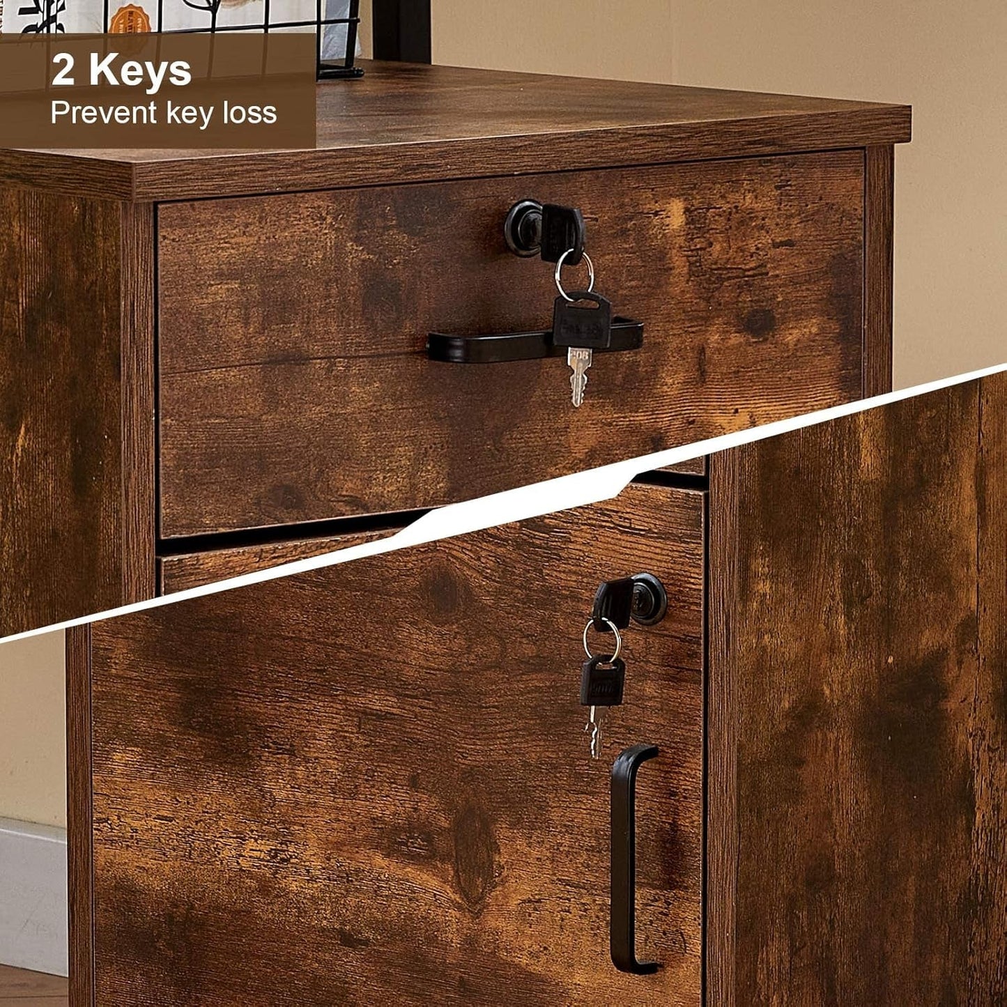 Mobile Lockable File Cabinet With Drawer Door Rustic Brown