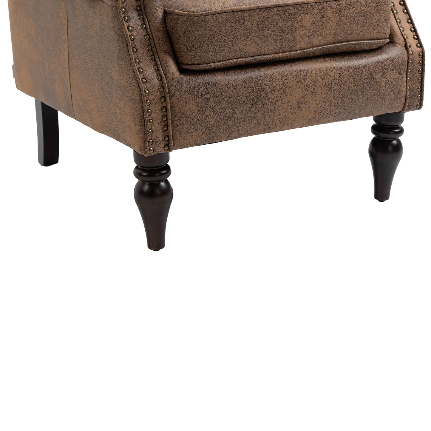 Modern Coffee Wood Frame Armchair with Microsuede Upholstery