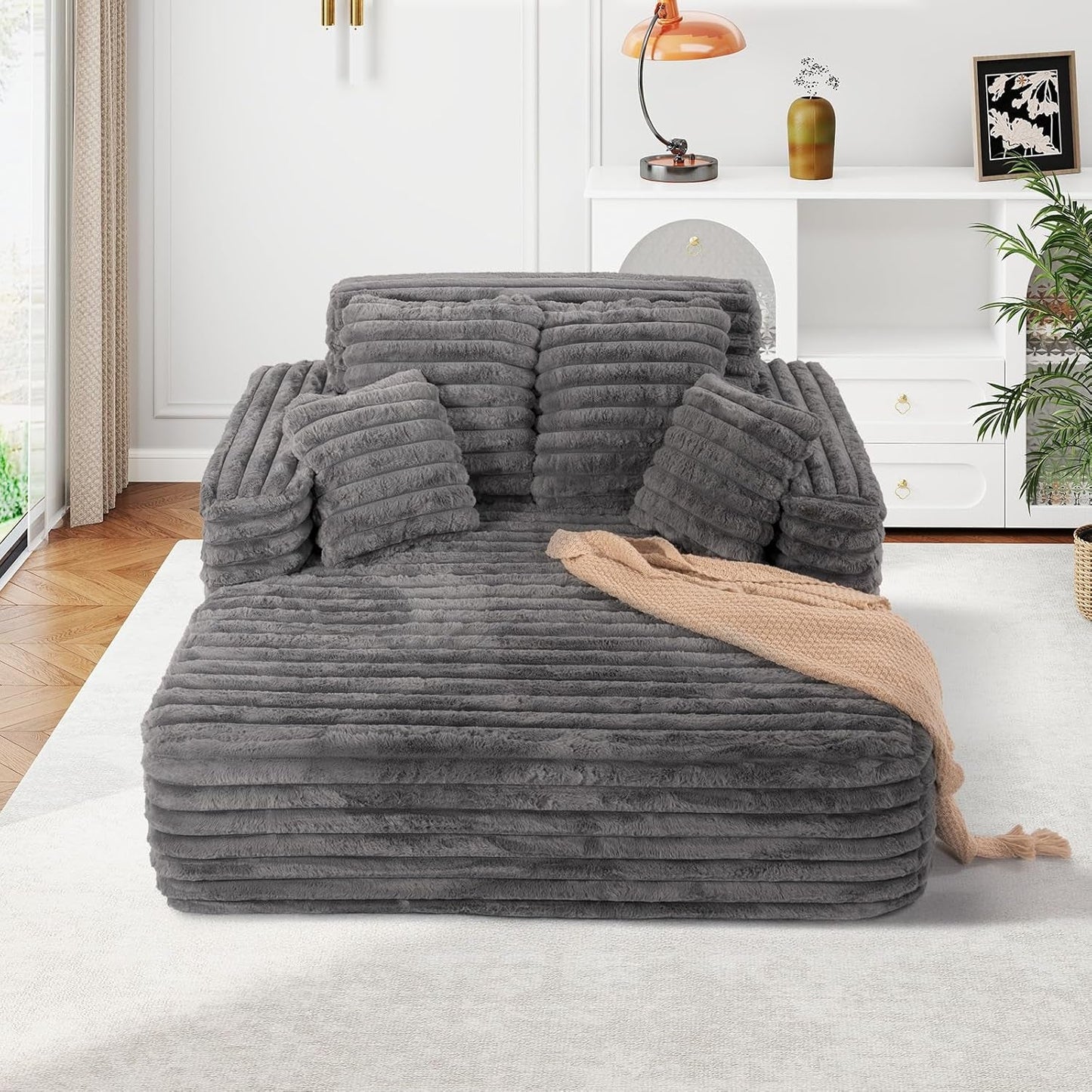 56 Inch Grey Ultra Deluxe Chaise Lounge Chair Cushioned