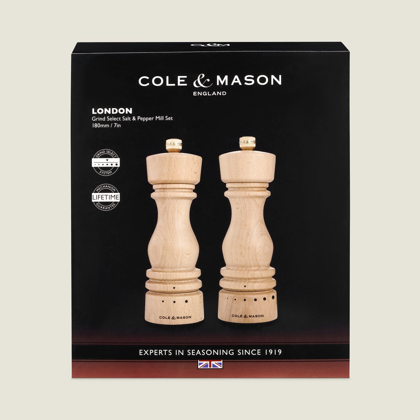 Cole & Mason London Natural Beech Grind Select Salt & Pepper Mills