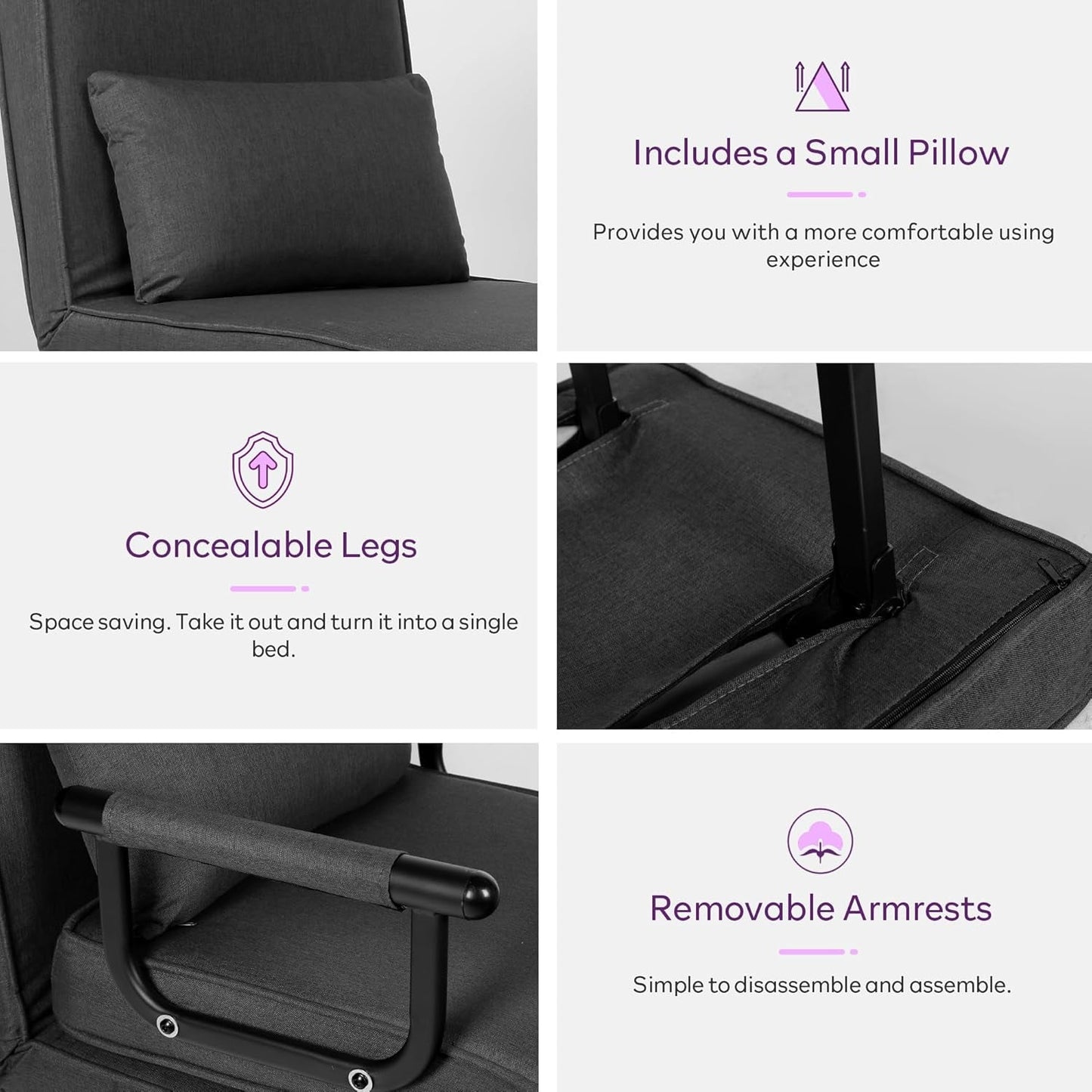 Comfy Convertible Sleep Chair Bed with Adjustable Backrest